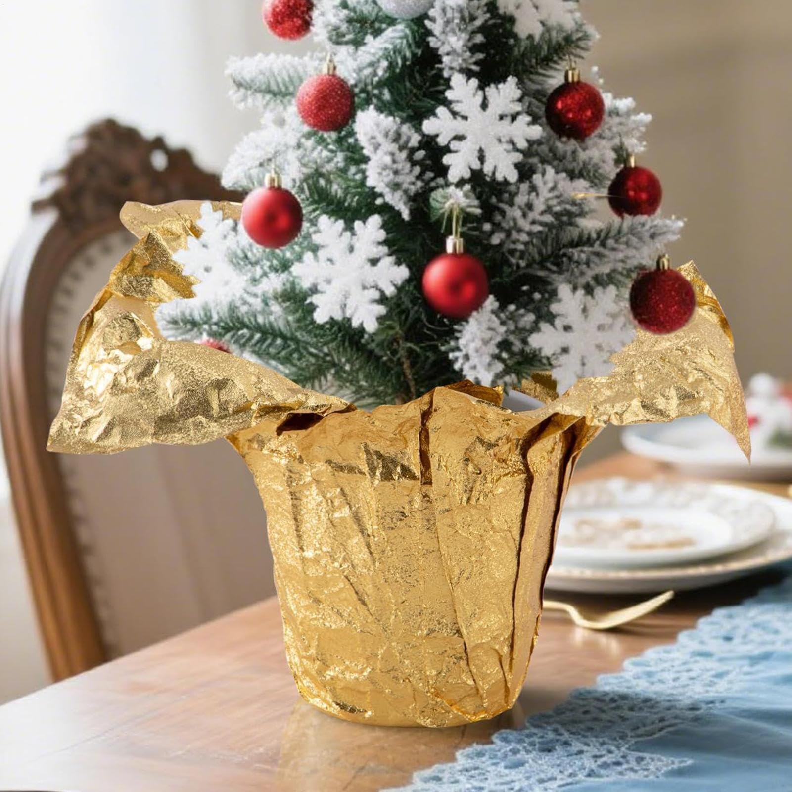 ZHUMCCY Incarto In Foglio Per Piante In Vaso,Rotolo Da 9 Metri Per Incarto Floreale | Coprivasi Dorati Per Vasi Da Fiori | Per Natale, Compleanno, Matrimonio, Nuziale, Laurea E Festa Della Mamma