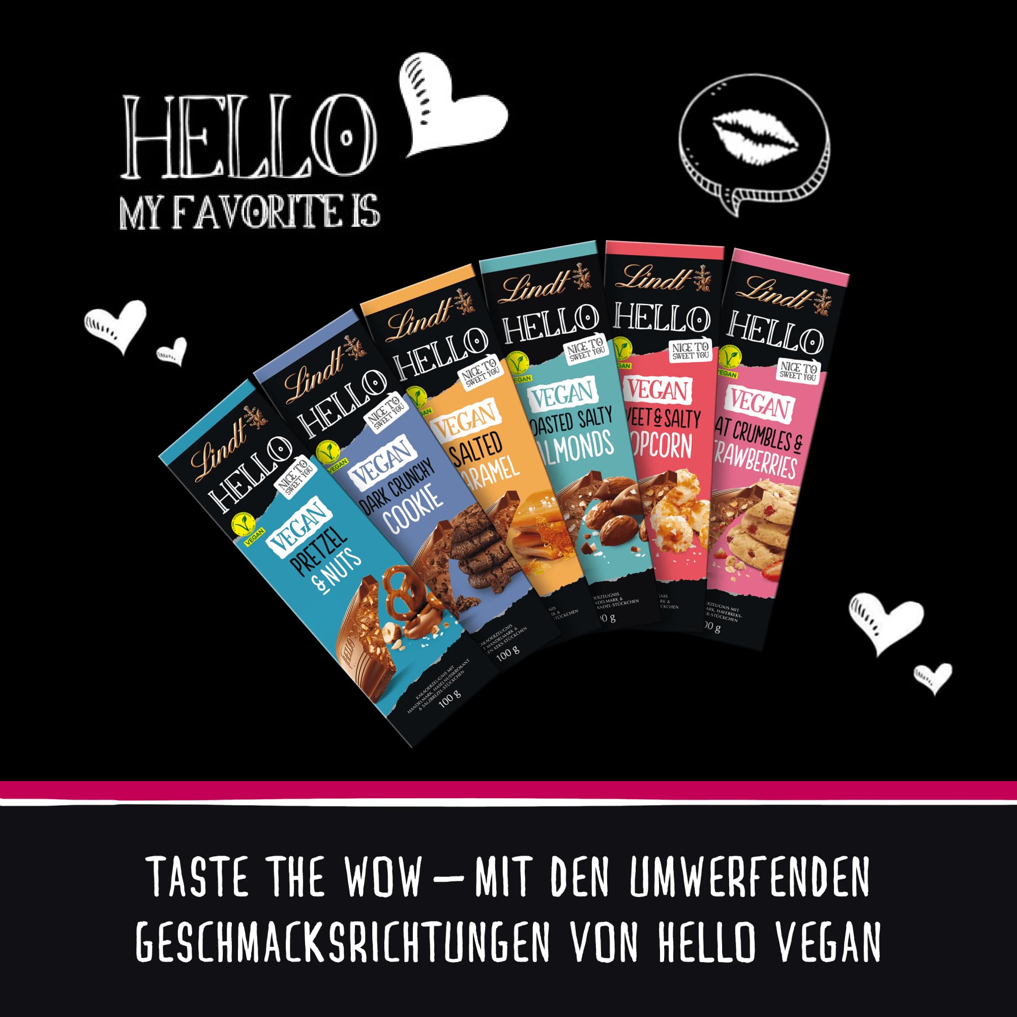 Lindt Hello Schokolade, geröstete salzige Mandeln, 100 g (Packung mit 9)