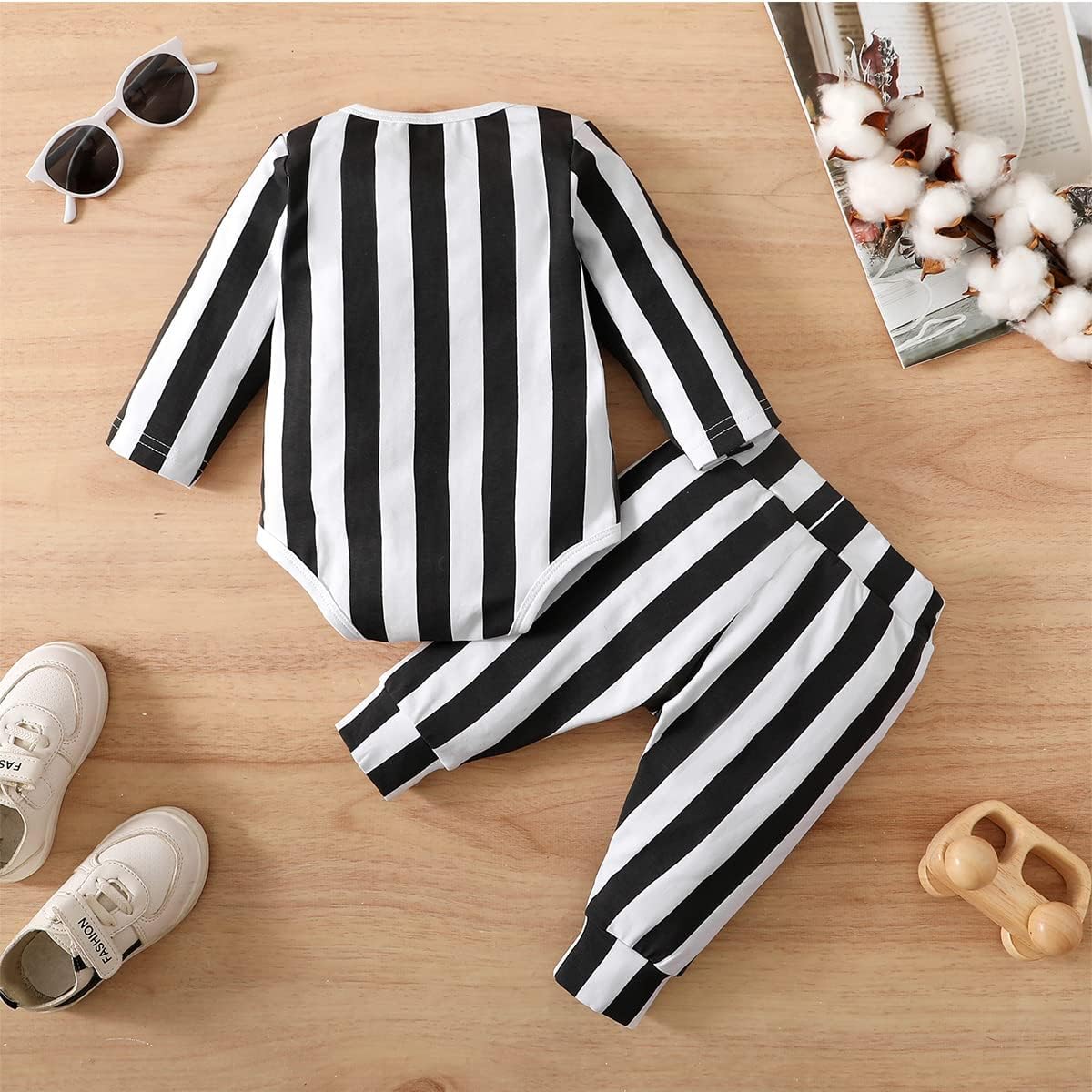 Newborn Boy Halloween Costume Outfit Baby Black and White Striped Costume Clothes
