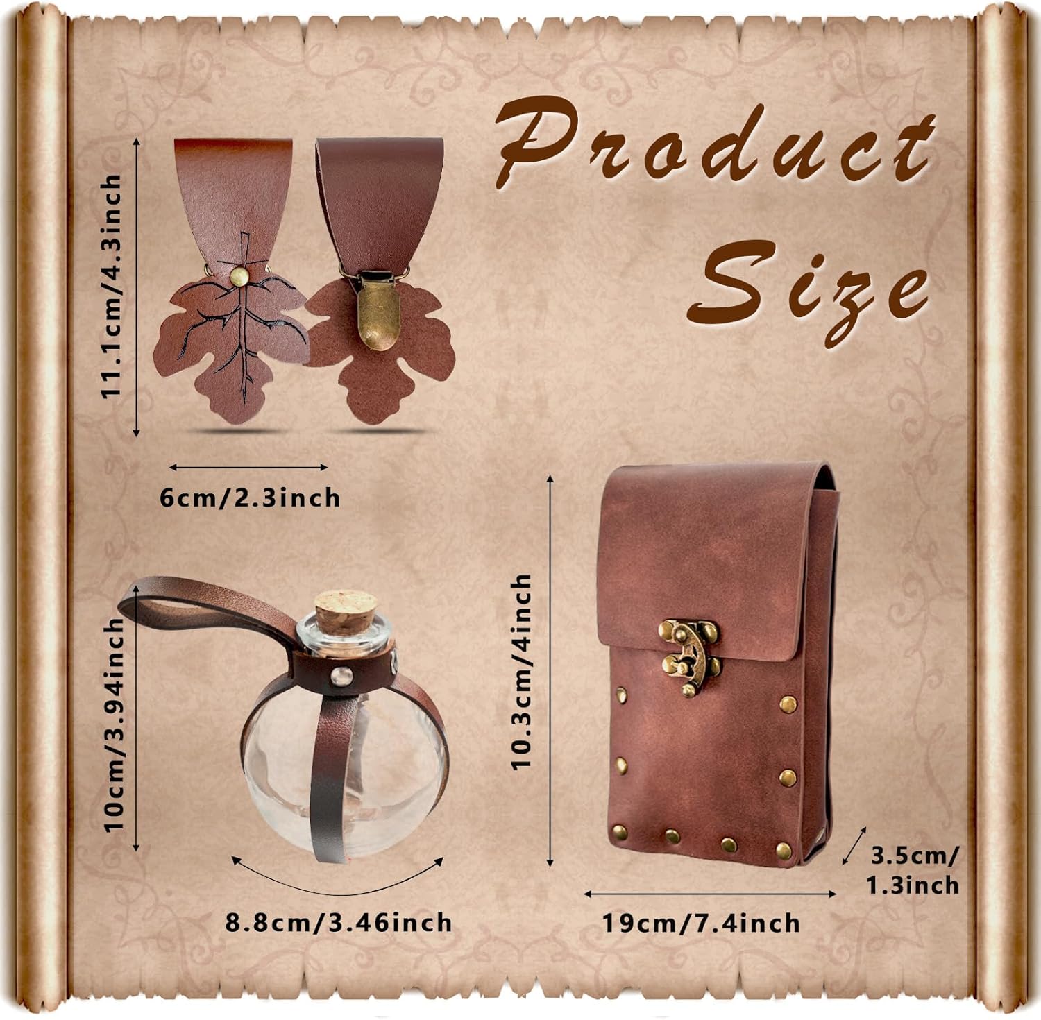 FunMular Renaissance Accessories Costume Women Belt Pouch Medieval Viking Potion Bottles Leather Belt Leaf Skirt Hikes - Image 2