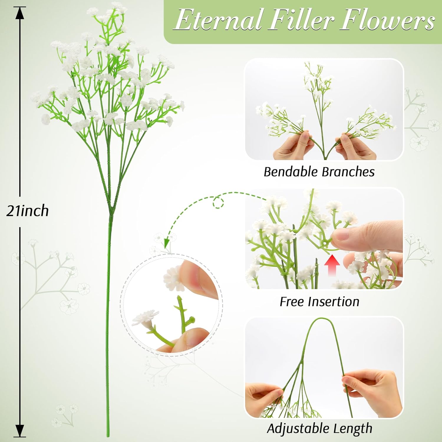 Babys Breath Artificial Flowers, Babys Breath Flowers Artificial Bulk for Wedding Decor, White Fake Flowers for Party Home Garden Decor (48, White)