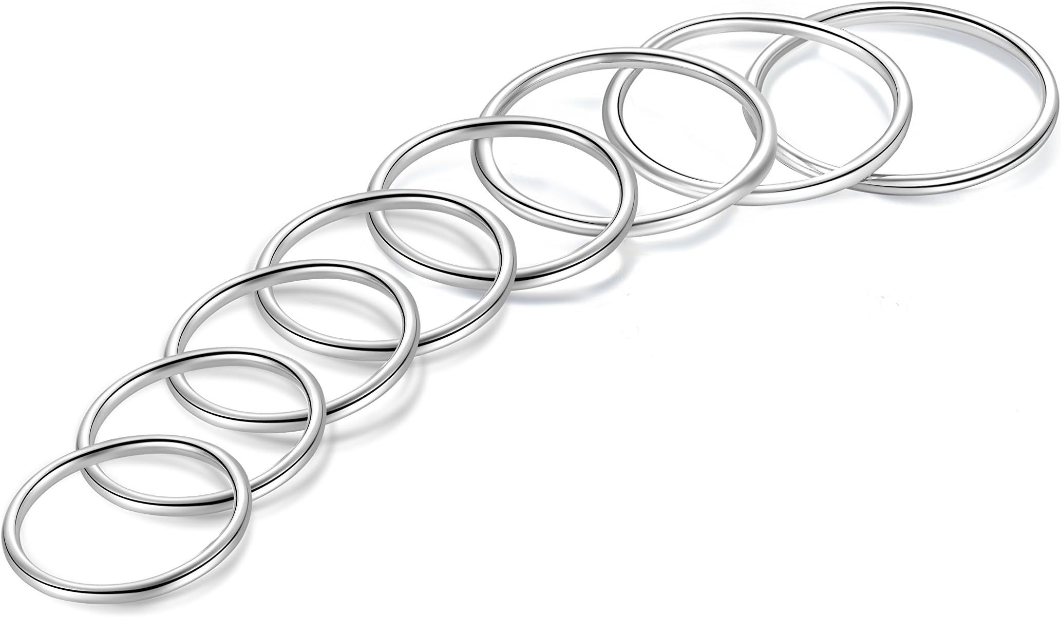 925 Sterling Silver 1.2mm Stacked Midi Thin Rings for Women Knuckle Ring Band Stacking Ring Set Size 2.5-8.5
