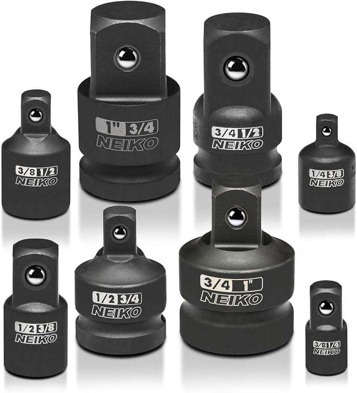 NEIKO 30223A 8 PC Impact Socket Adapter Set, Standard SAE Size, Cr-V Steel, Impact Driver & Wrench Conversion Kit, Locking Impact Socket Adapters & Reducer Set, Ball Detent, 1/4”, 3/8”, 1/2", 3/4”, 1”
