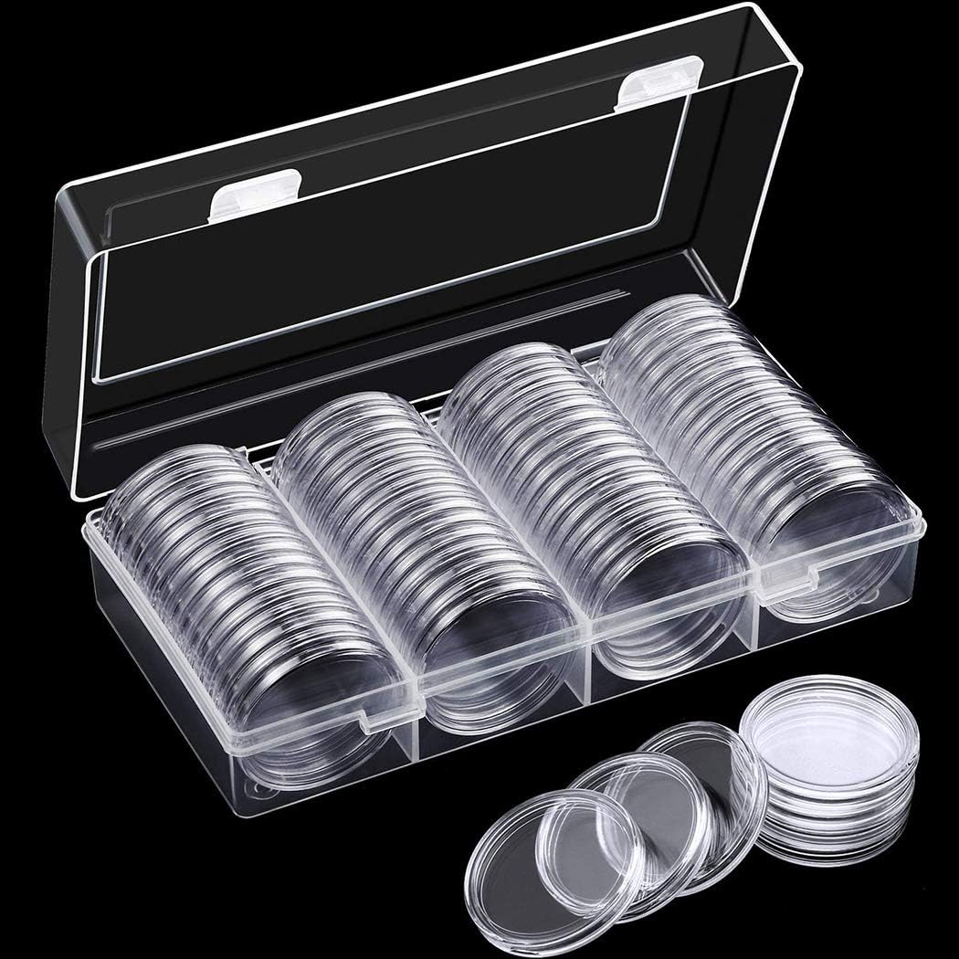41mm-Coin Capsules Holder Case Plastic Storage Organizer Box for Coin Collection Supplies -60pieces : Office Products