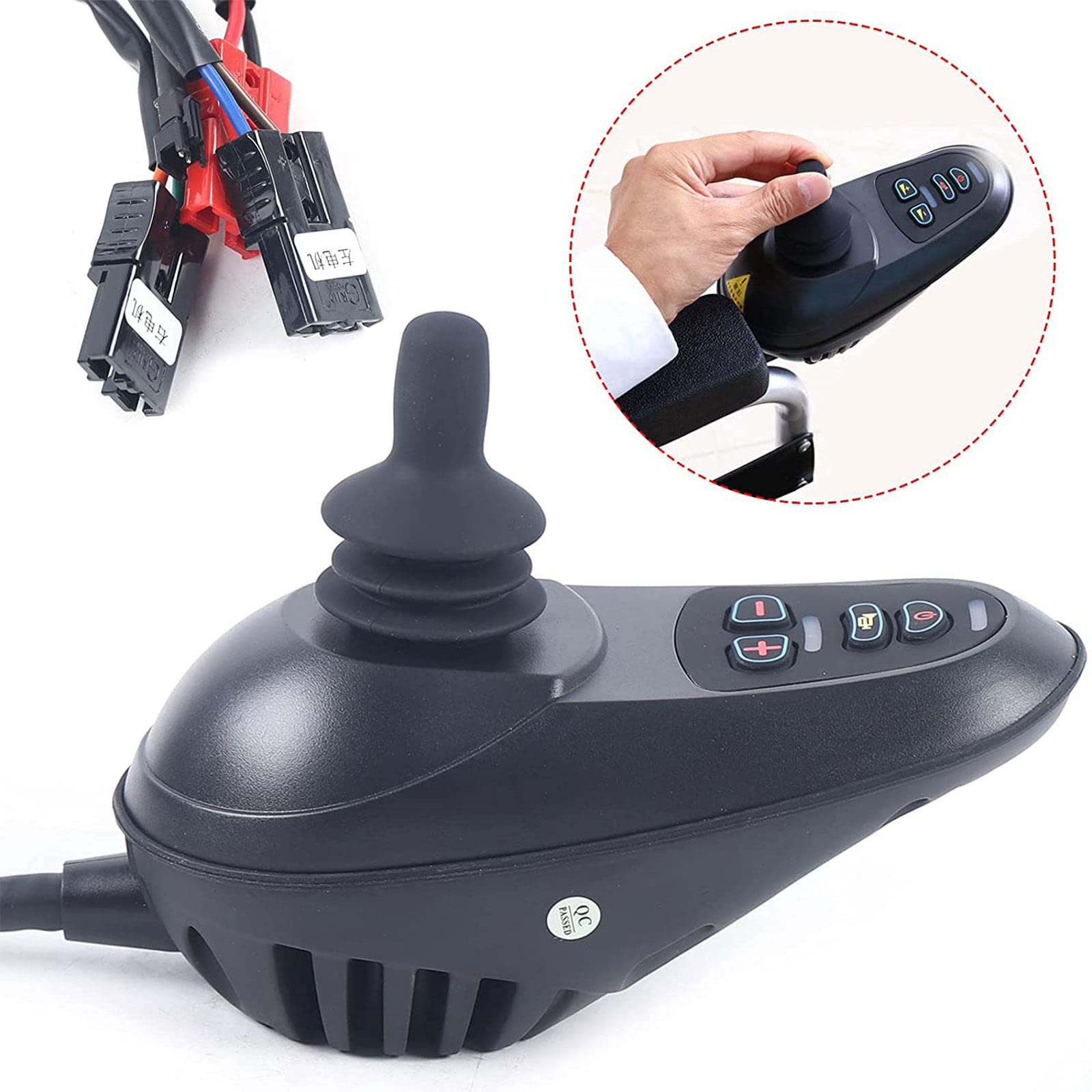 Electric wheelchair scooter joystick controller with USB charging port