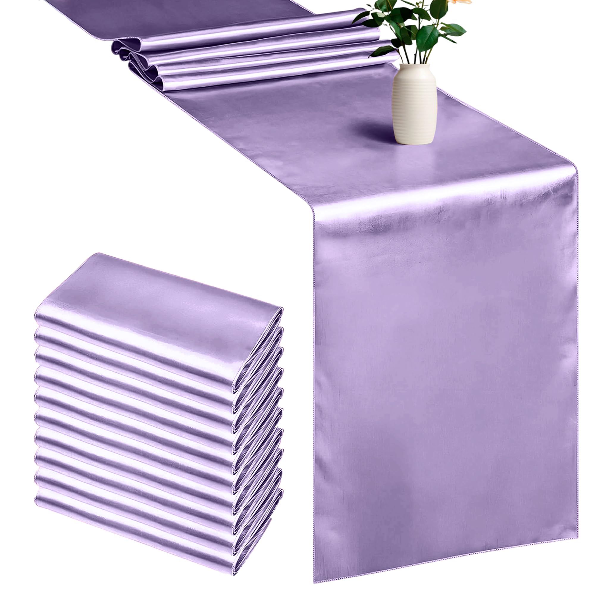 Trimming Shop Lavender Satin Table Runner for Dining Table 11 x 108 Inch Satin Silk Table Runner Wrinkle Free Drapes Elegantly Table Runner for Wedding, Dining & Party Decorations (Pack of 10)