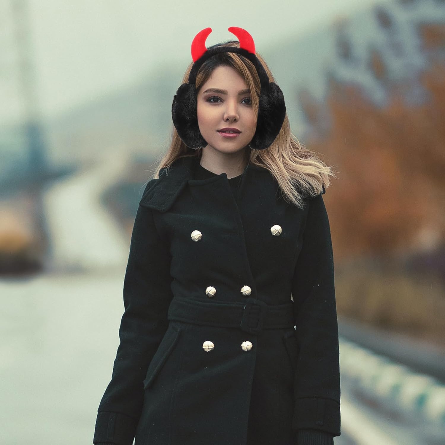 Foldable Black Winter Ear Warmers Earmuffs for Women and Men, Adjustable Horn Style Ear Protection for Outdoor Cold Weather