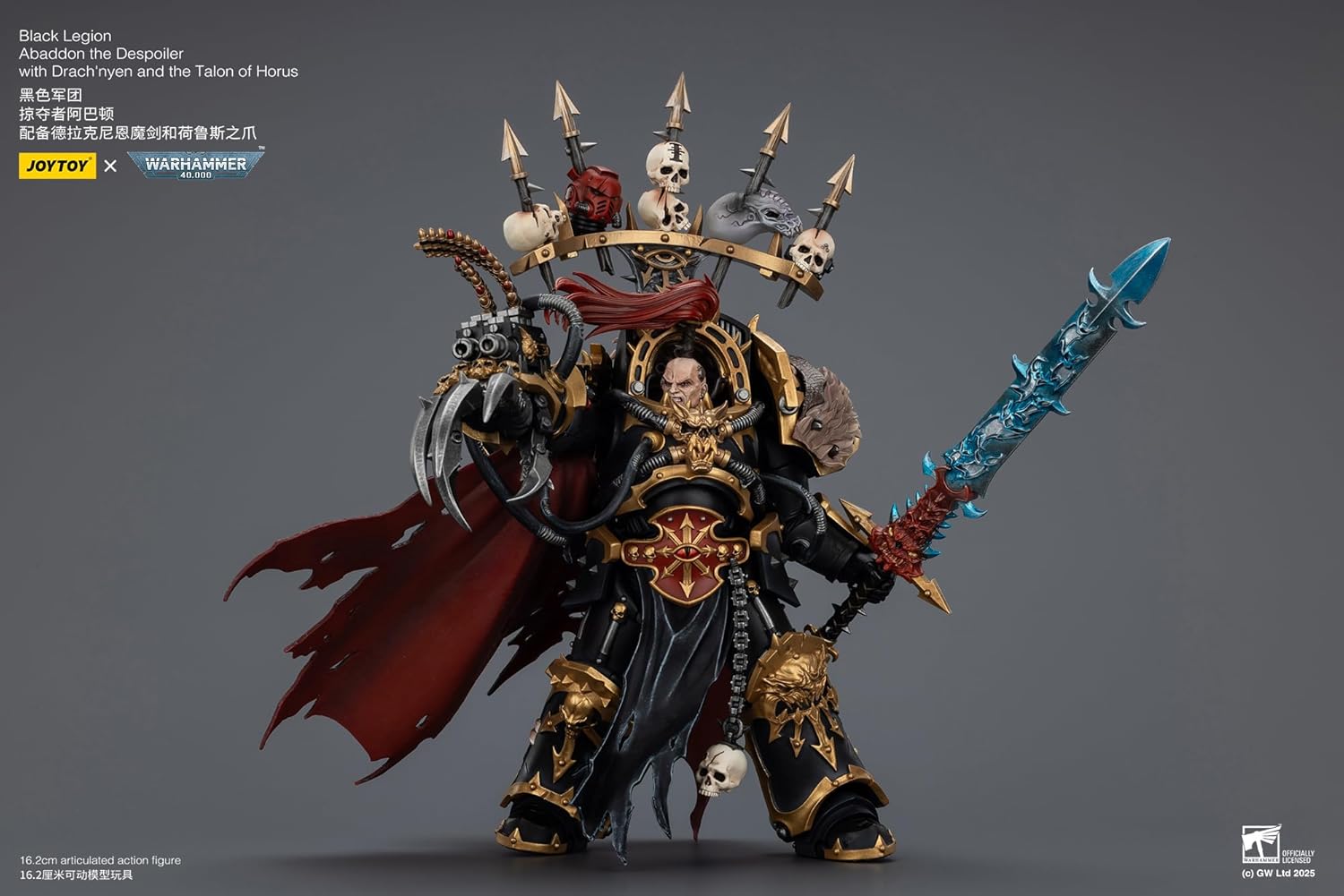 JOYTOY Warhammer 40K Black Legion Abaddon The Despoiler with Drach'nyen and The Talon of Horus 1:18 Action Figure Mecha Joy Toy Collection Model Gift, Height 6.37 inch