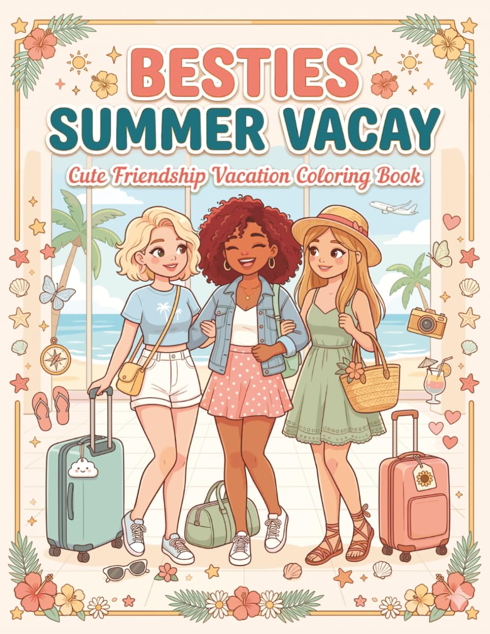 Besties Summer Vacation: Coloring Book for Girls Teens and Adults Featuring Cute Friendship Vacation Scenes for Relaxation and Fun