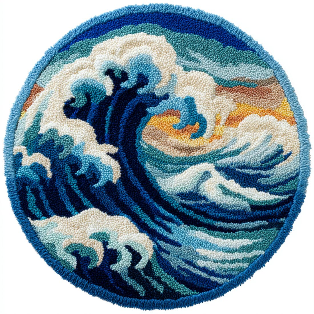 Rqwybcaxn DIY Rug Latch Hook Kits for Adults Needlework Kit Cartoon Waves 50x50cm Round Washable Area Rug Living Room Wall Hanging