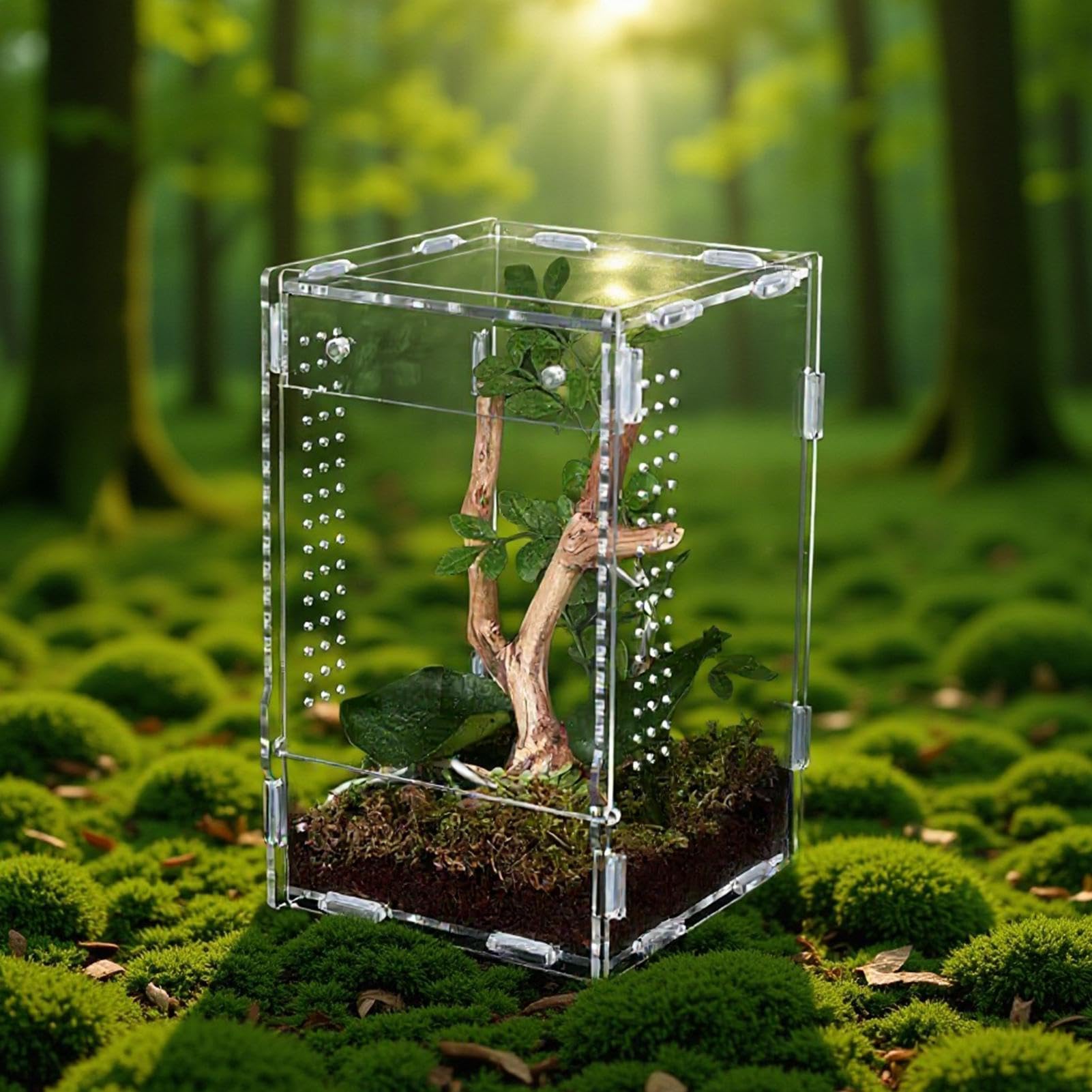 Przenośne terrarium dla gadów, otwarte, odporne na ucieczkę, 30 x 20 x 20 cm, akrylowe z otworami wentylacyjnymi, przezroczysta konstrukcja z bezpiecznym zamkiem, zbiornik na pająk do domu