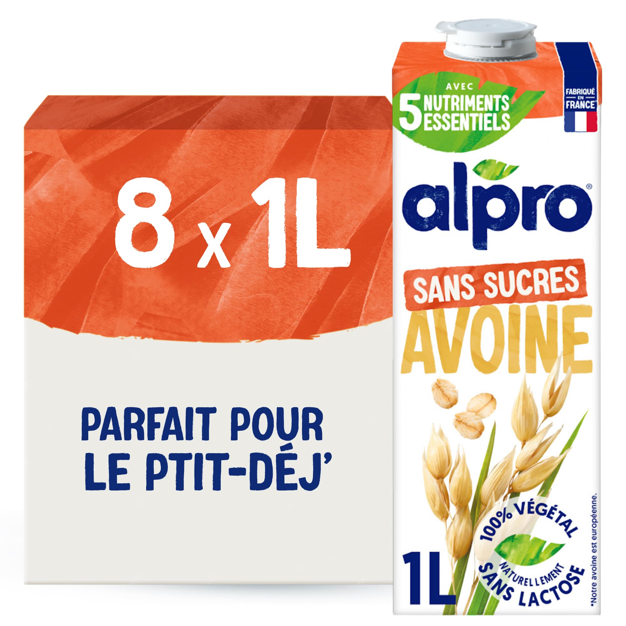 Alpro - Boisson Végétale - Avoine Sans Sucres - 1L - Lot de 8x1L
