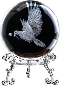 Dove Statue Crystal Ball 2.3in 3D White Dove Figurine with Stand Gift
