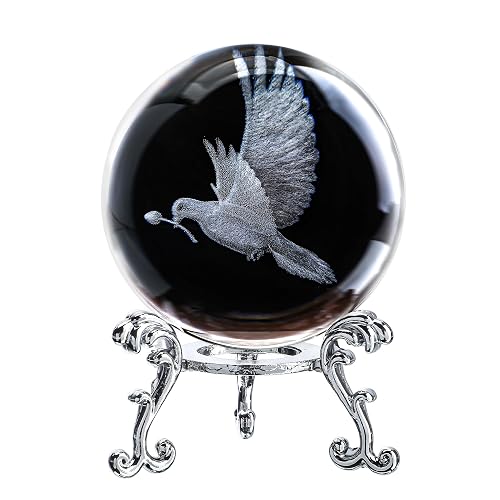 ZEERSHEE 60mm 3D Peace Dove Crystal Ball Figurine with Stand
