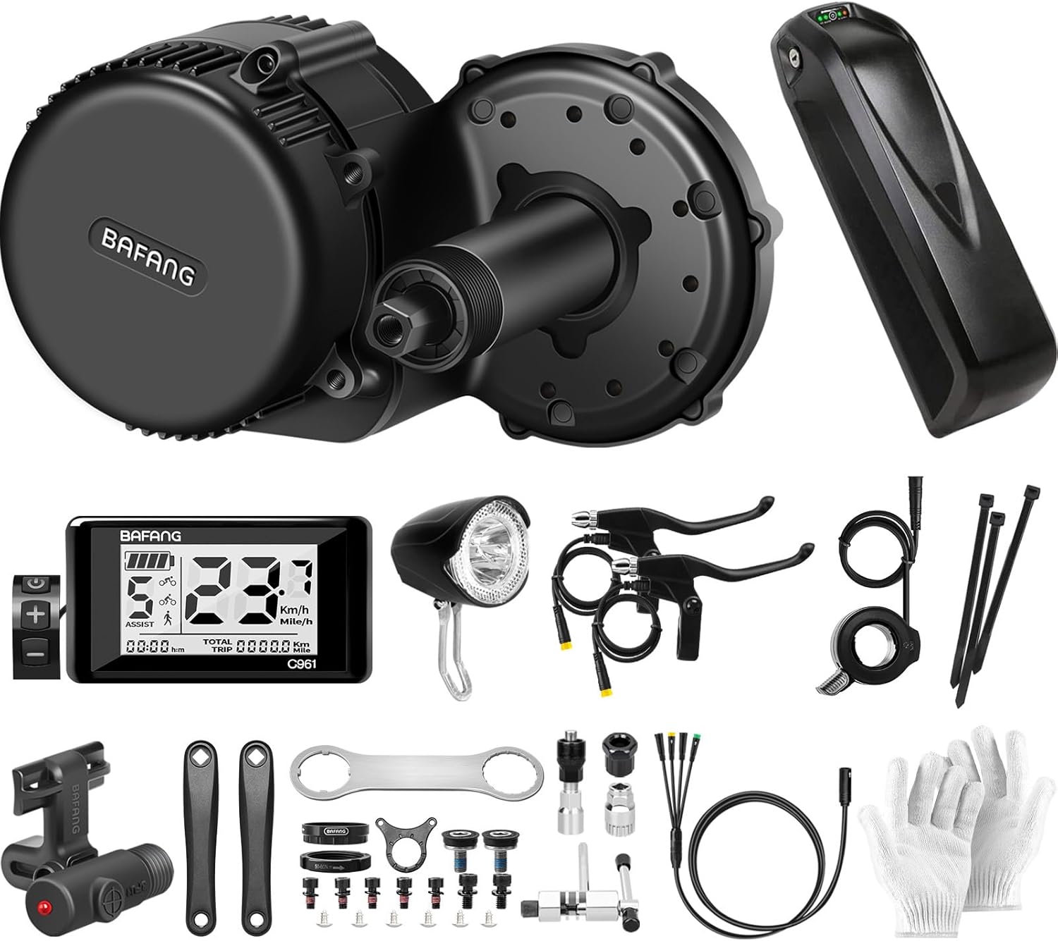 Bafang 250w 36V Central Motor with BBS01B Battery Conversion Kit ebike G340 C961 Display, 36V 19.2AH Battery and Charger