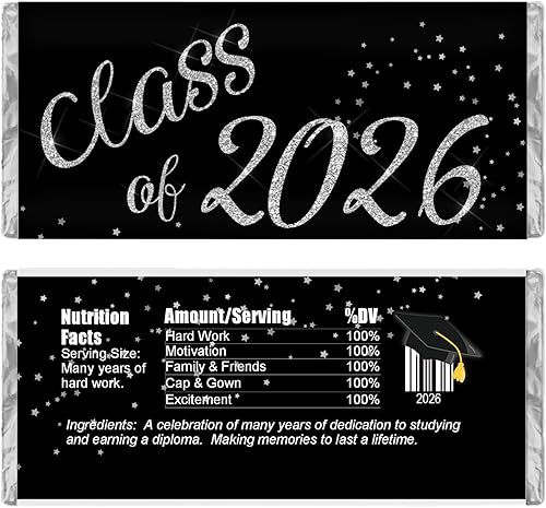 Miniatura 8 de Graduation Candy Wrappers, Chocolate Bar Labels, Class of 2026, Grad Party Favors, Pack of 20 (Green/Gold)