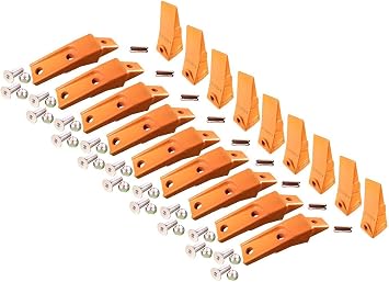 9 Bobcat Style Skid Steer, Mini Excavator Bucket Teeth 6737325, Bolt-On Flush Mount Shanks, 6737324 3" hole spacing Flex Pins, and Hardware