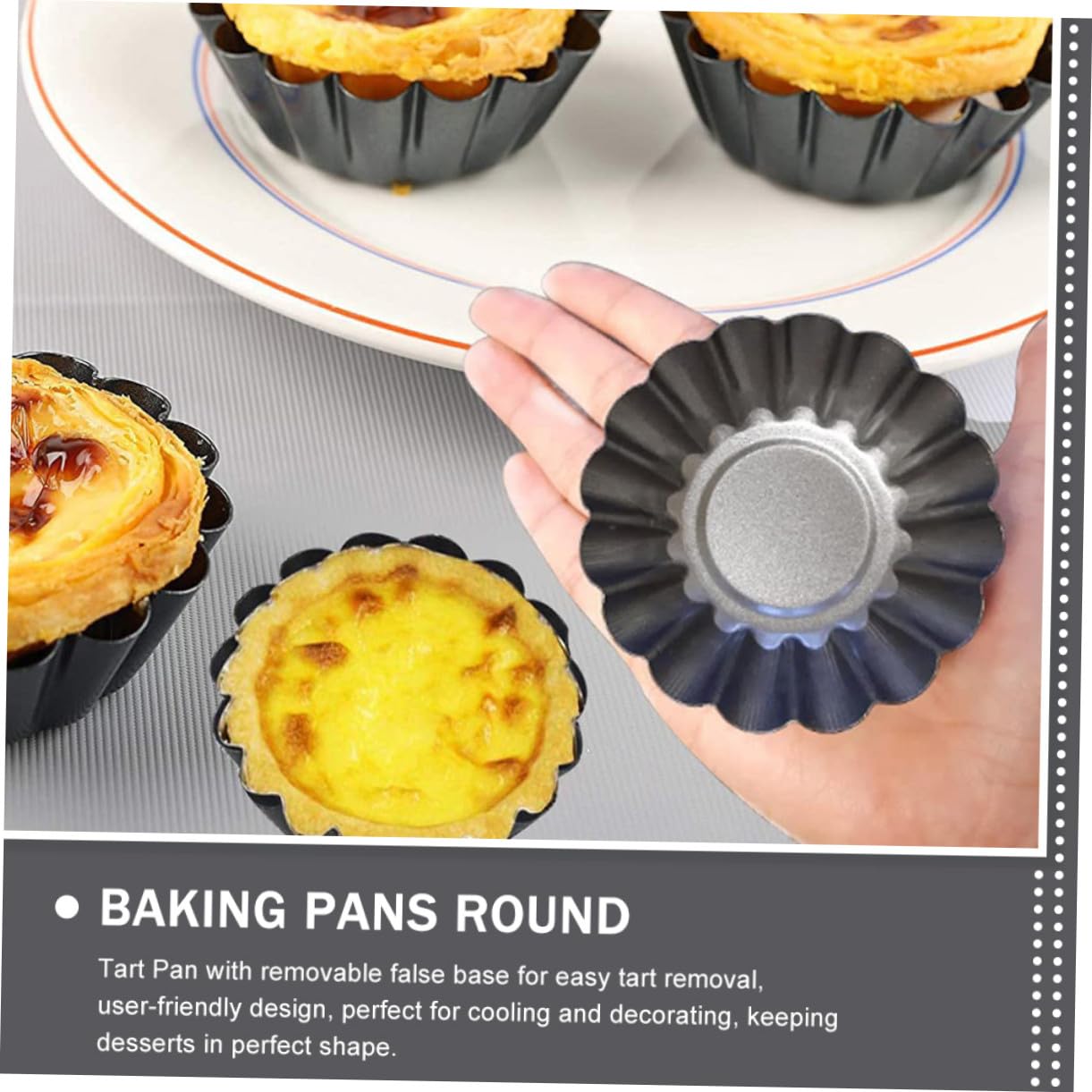 5 piezas Moldes Mini Tartaletas Antiadherentes con Base Extraíble Acero Carbono para Hornear Tartas Quiches y Postres Casa o Profesional