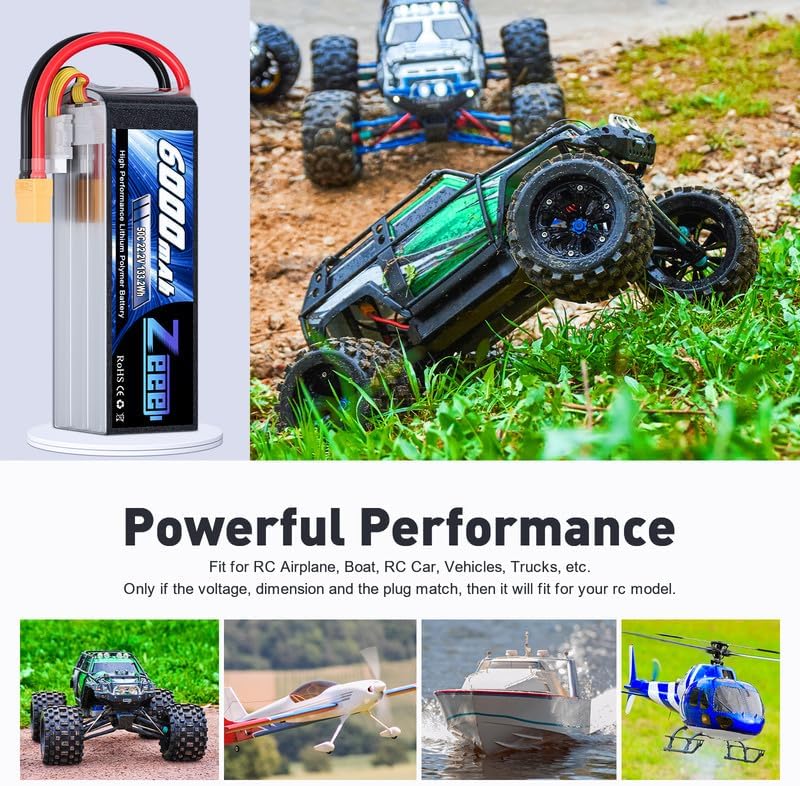 Miniatura 5 de Zeee 6S Lipo Batería 6000mAh 50C 22.2V con XT90 Plug Soft Case RC Batería Compatible para RC Avión RC Quadcopter Helicóptero Coche Camión Barco Hobby
