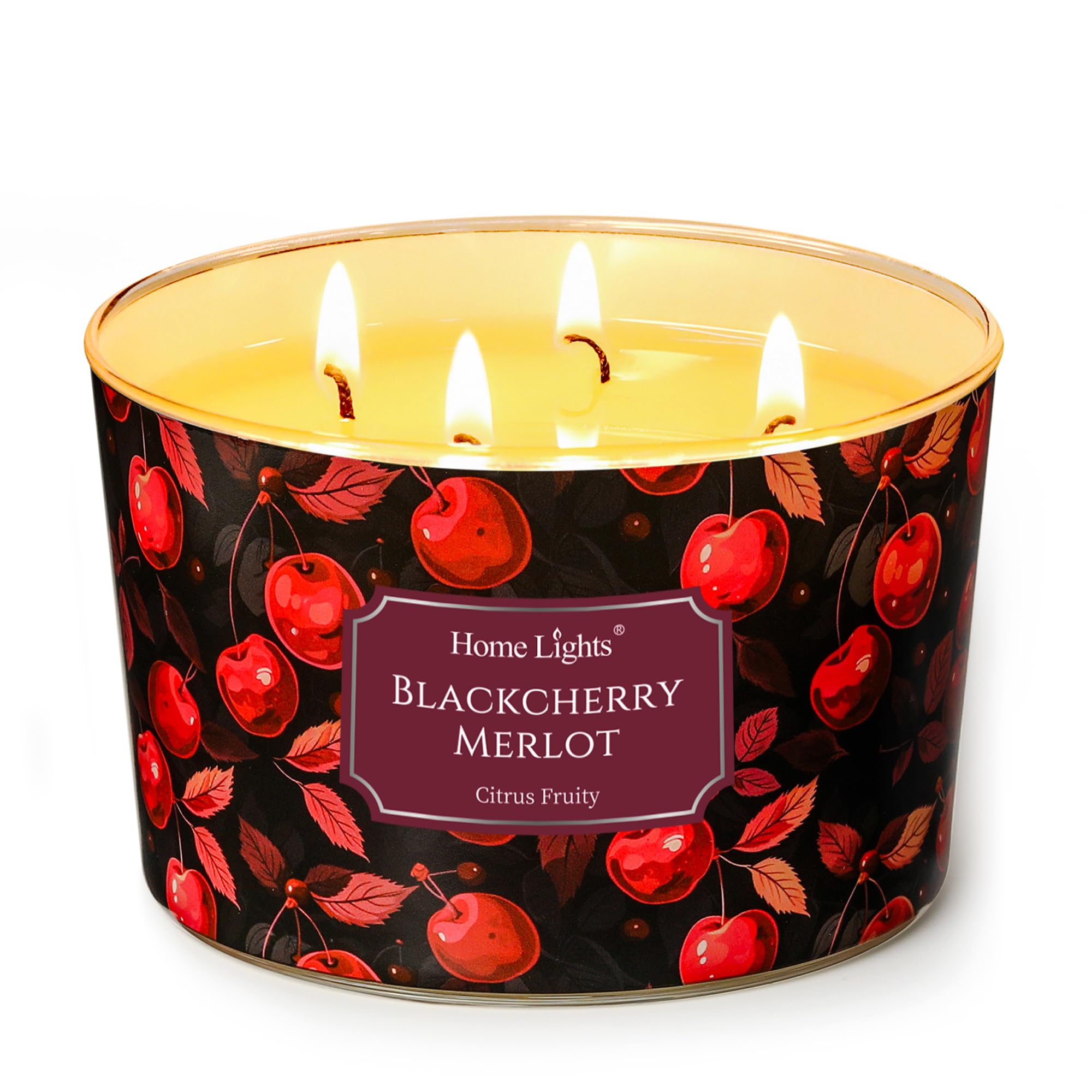 Home Lights Soy Wax Candles for Home Scented, 4-Wick Candles in Blackcherry Merlot Scented, Aromatherapy Candles Gift for Parties, Relaxing, Eclectic Mixed Styles, 18oz