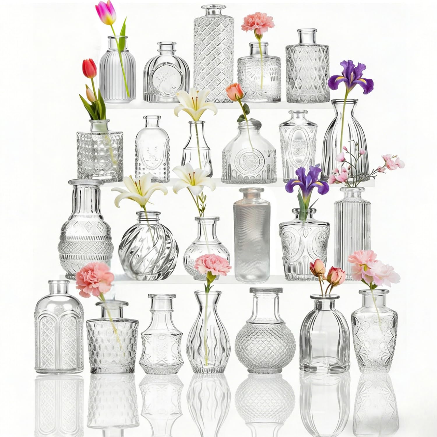 devesanter 24er Set Mini Glasvasen, Vintage Tischdeko Blumenvasen | Kleine Glasbehälter für kreative Arrangements. Perfekt für Hochzeiten, Feiern, Wohnzimmer und Büro als elegante Dekoration.