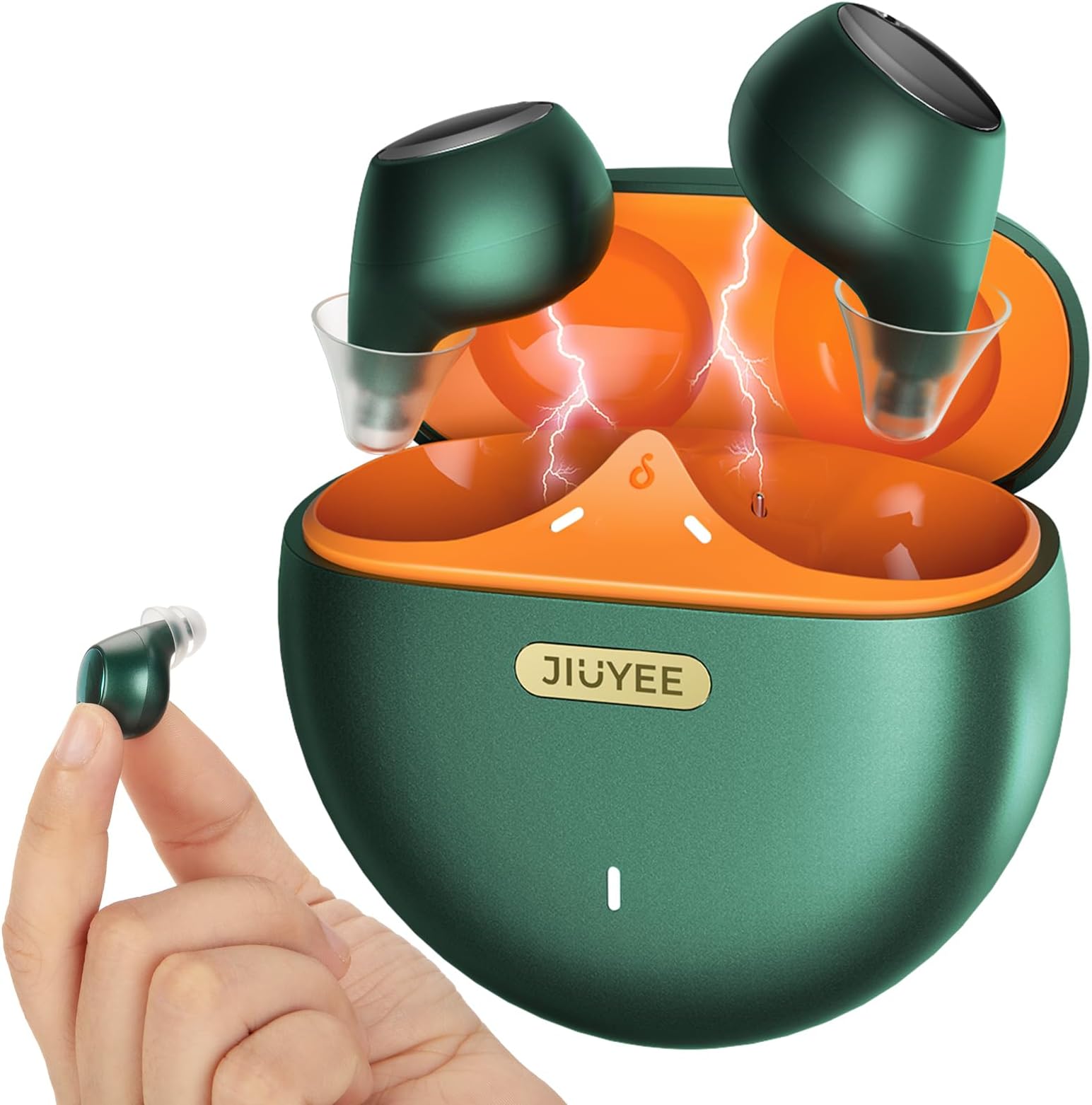 Hearing Aids for Seniors Rechargeable with Noise Cancelling - Bluetooth OTC 32 Channel Hearing Amplifier - Smart Fitting & Invisible Design - Charging Case - Mild to Moderate (Green)