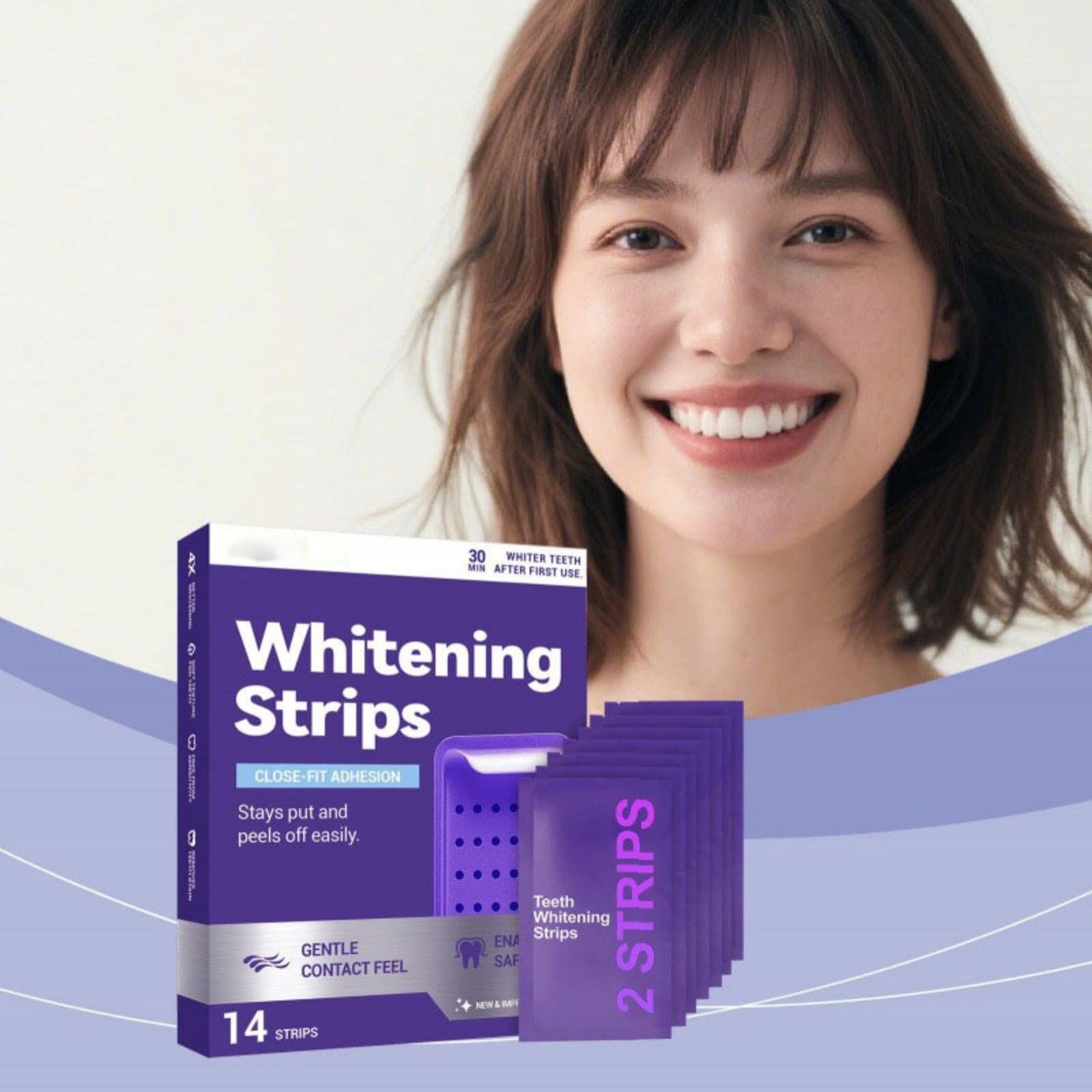 14 Piezas Tiras de Blanqueamiento Dental Violeta, Tiras Limpiadoras para Blanqueamiento, Fáciles de Usar, Eliminan las Manchas de Café y Té, Aliento Fresco, Cuidado Diario