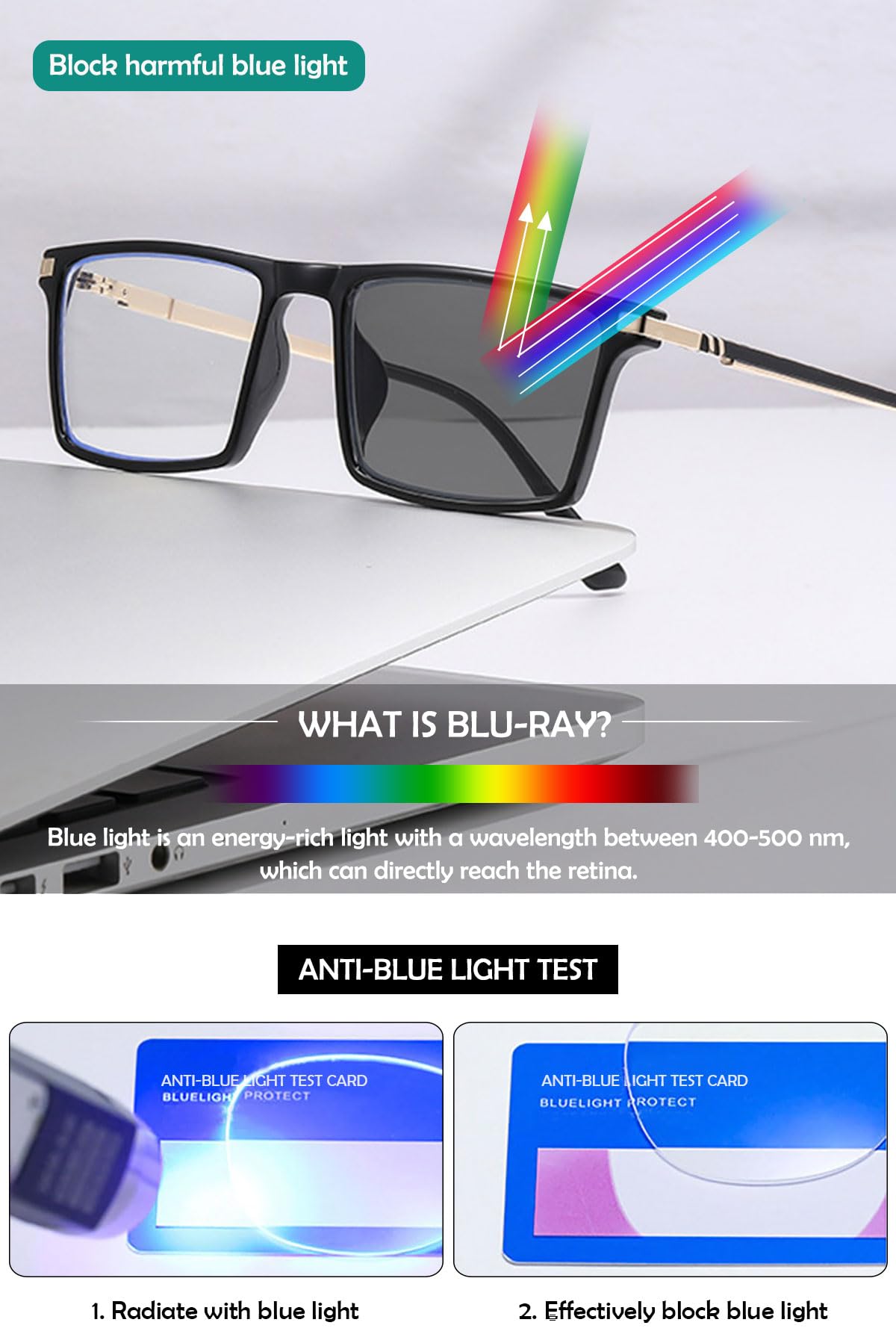 KOOSUFA Selbsttönende Gleitsicht Lesebrille Gleitsichtbrille Progressive Multifokus Blaulichtfilter Photochrome Herren Damen Federscharnier Leicht TR90-Rechteckrahmen mit UV-Schutz Sonnenlesebrille