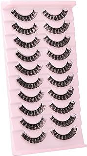 wiwoseo False Eyelashes Russian Strip Lashes D Curly Faux Mink Lashes Wispy Fluffy Volume Russian Lashes 3D Effect Fake Eyelashes 10 Pairs Pack