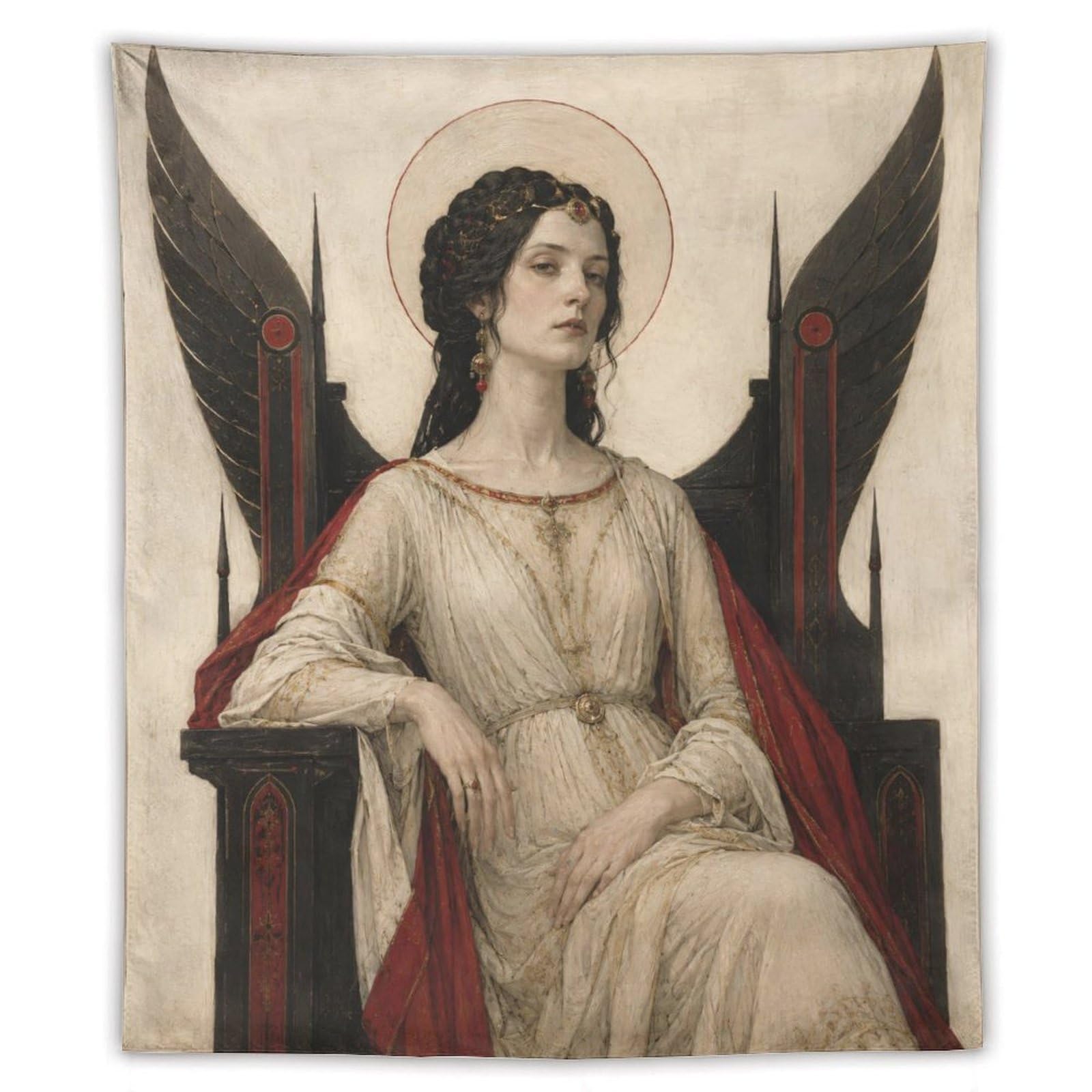 W7C8U2X3 Gothic Winged Queen Wall Tapestry, Fantasy Illustration, Apartment