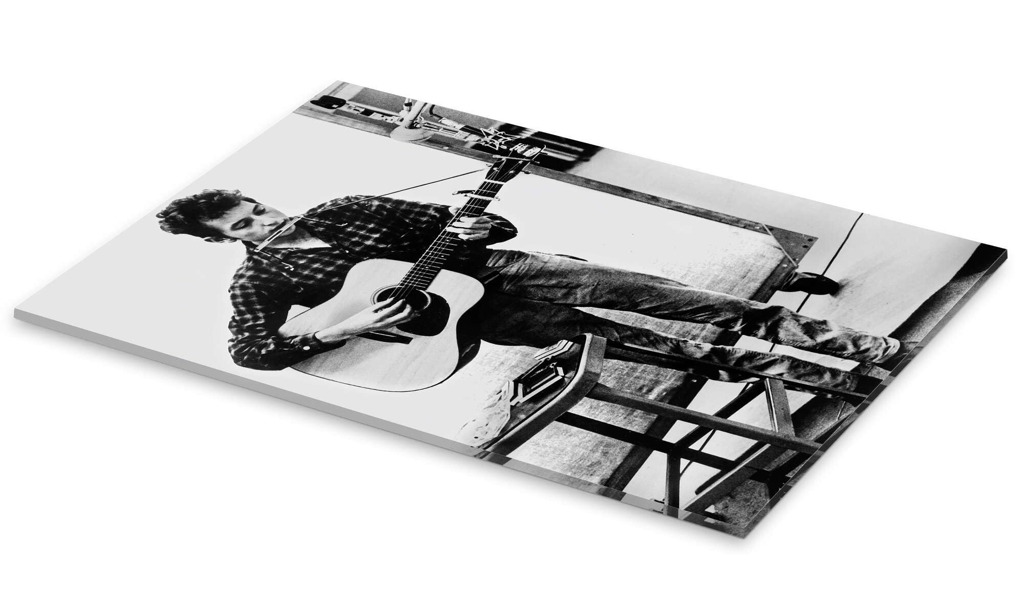Posterlounge Bob Dylan con armonica e chitarra Stampa su vetro acrilico | 70 x 100 cm di Celebrity Collection Nero e Bianco Quadri Decorazione per pareti