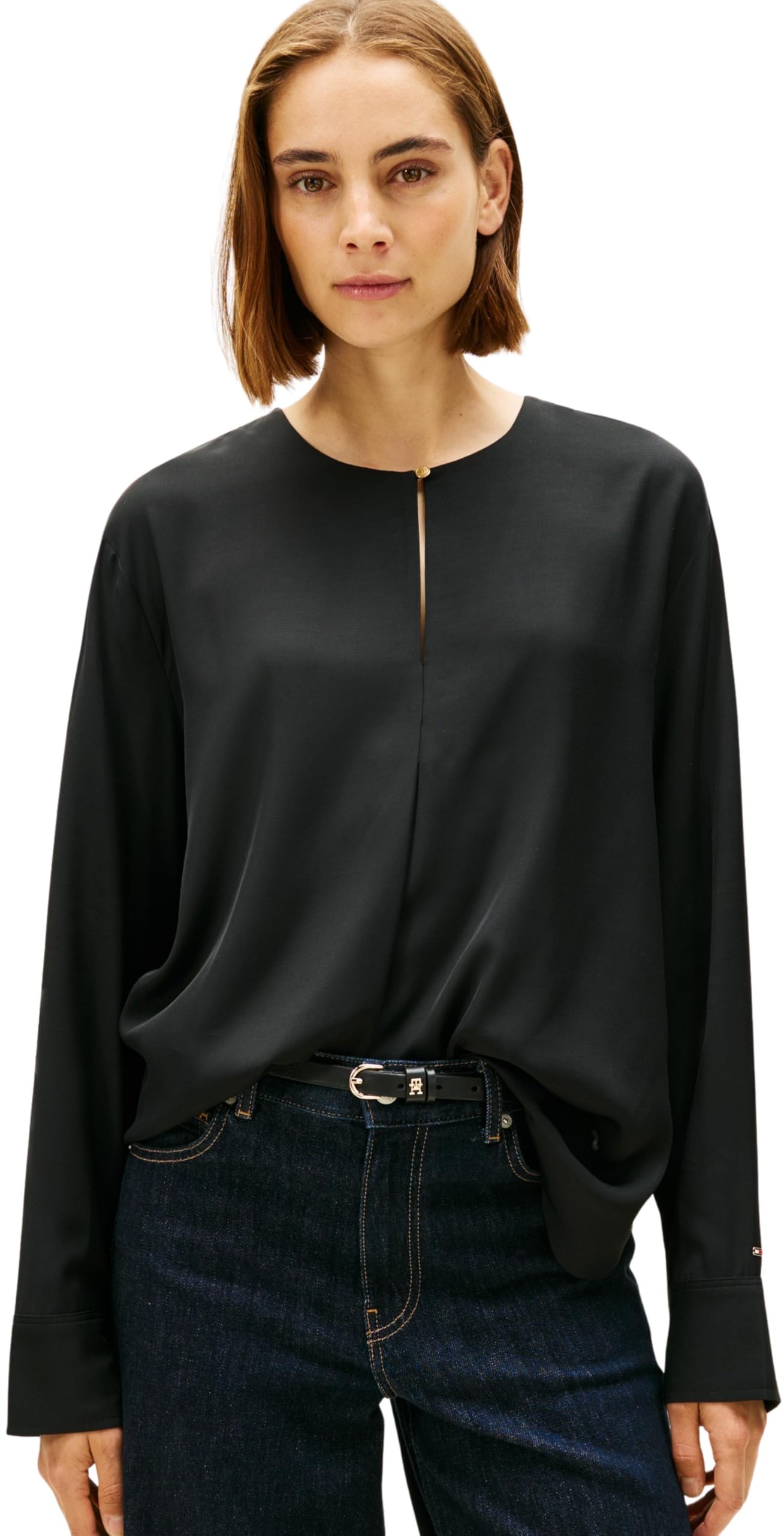 Tommy Hilfiger Women’s Relaxed Blouse with Slit, Black (Black), 10