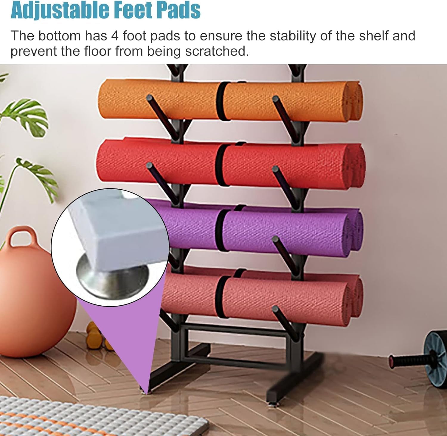 Gold Foam Roller & Yoga Mat Storage Rack with Wheels - Organizer Holder for Gym, Yoga Studios & Home - Weight Rack & Display Shelf for Exercise Equipment