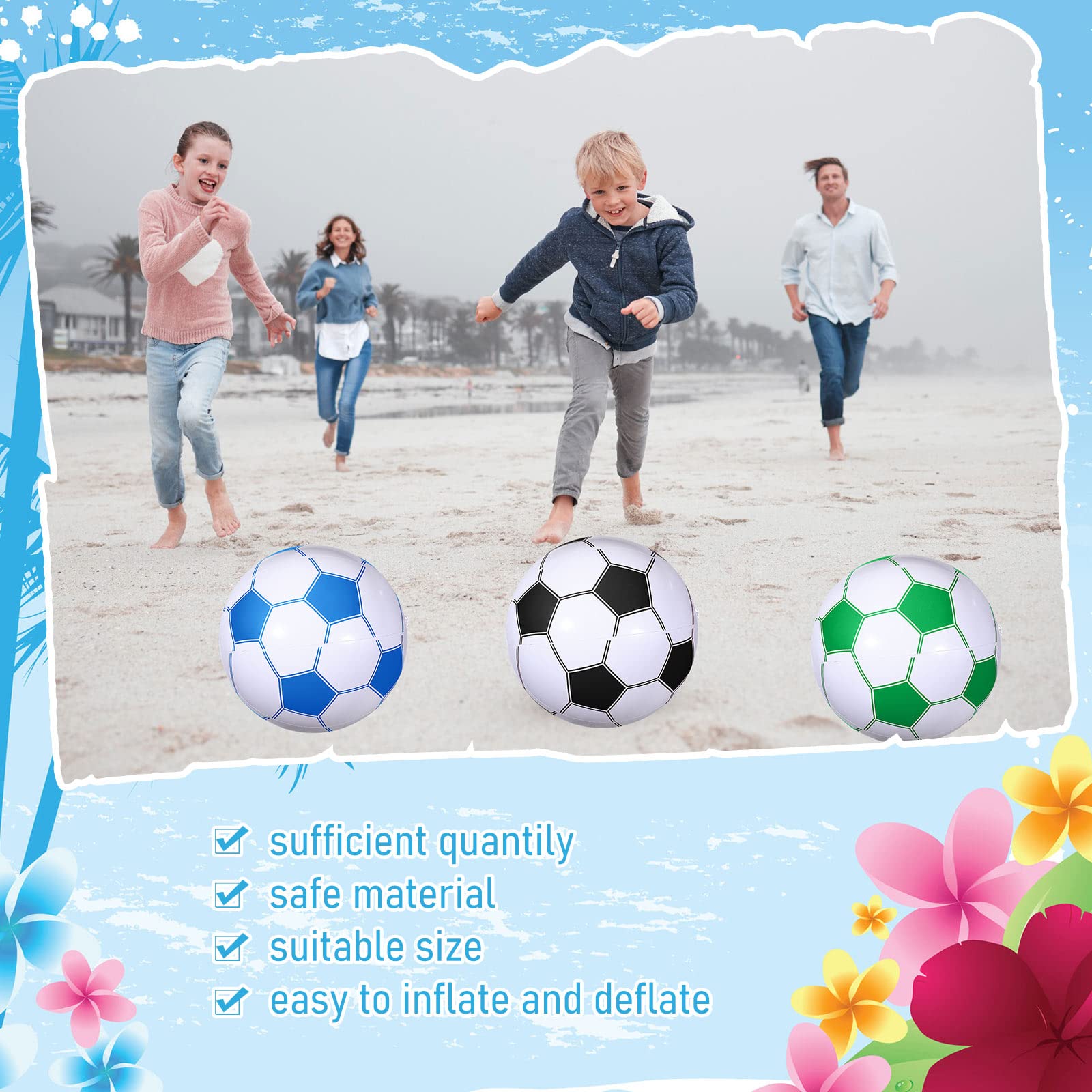 24 pelotas inflables de playa de fútbol de 16 pulgadas, bolas de playa a granel para fiestas de fútbol de verano, juegos de piscina para deportes al aire libre, suministros de decoración de 6