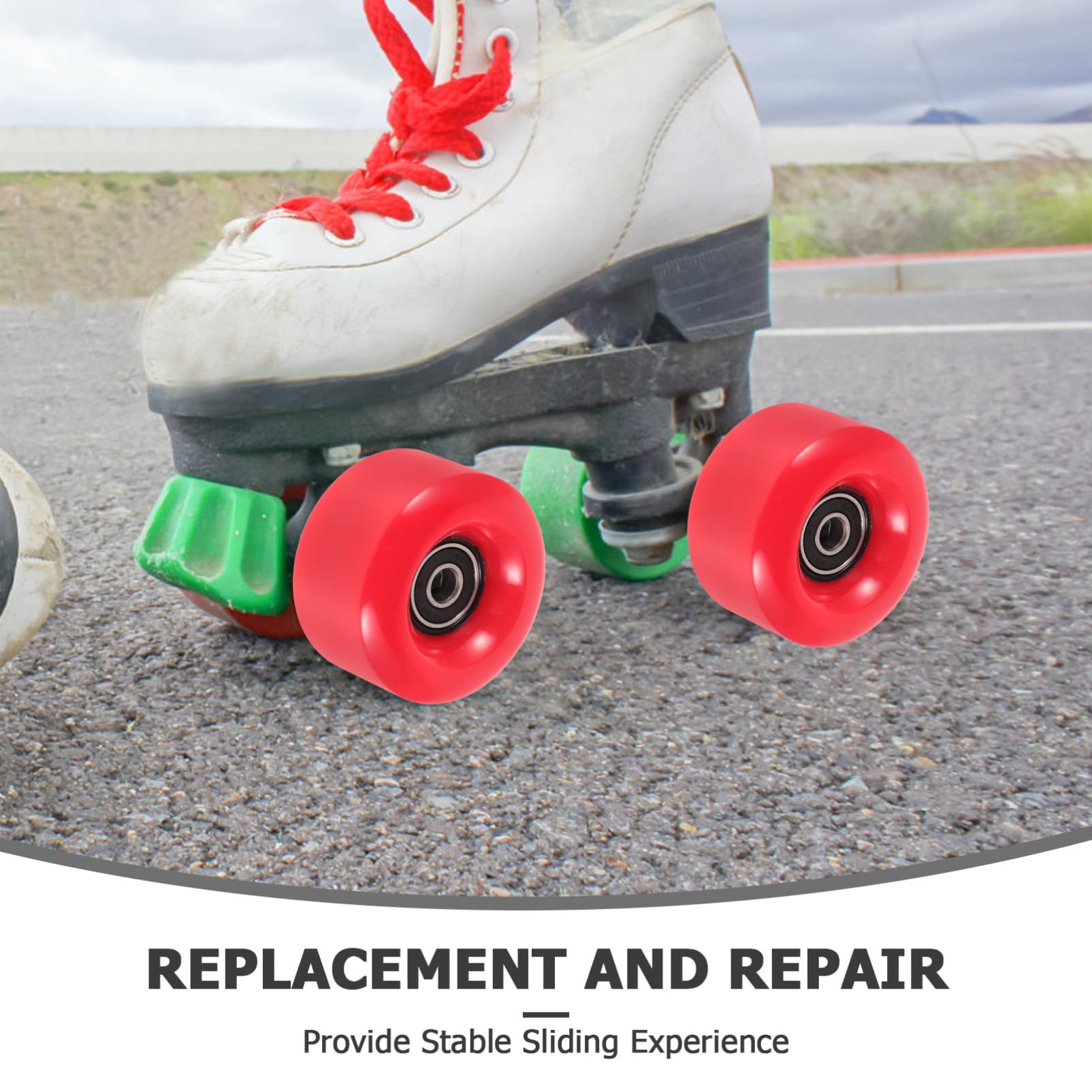 INOOMP 4pcs Roller Skate Wheels Replacement Red Roller Skating Wheel Parts for Quad Skates or Outdoor Double Row Skating or Skateboard Accessories