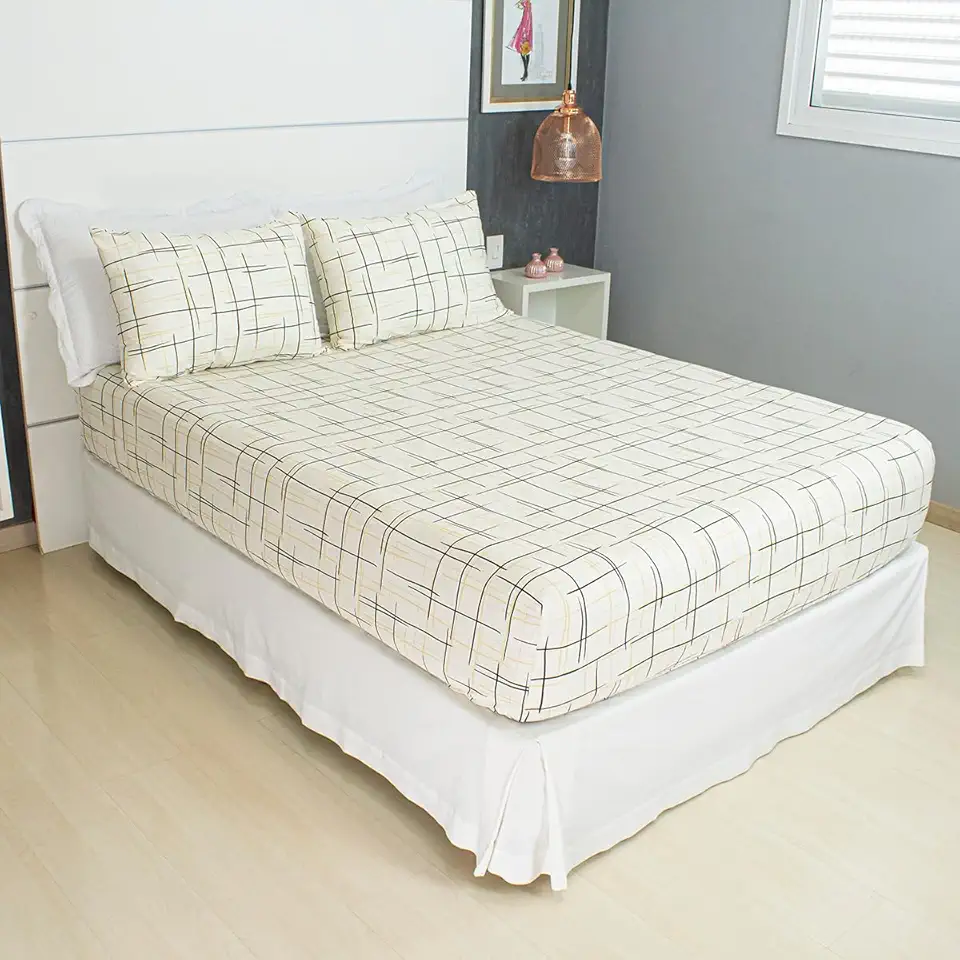 Jogo de Lençol Cama Casal 3 Peças Estampado 100% Algodão com Elástico e Toque Macio Cozzilar (Modelo 12)
