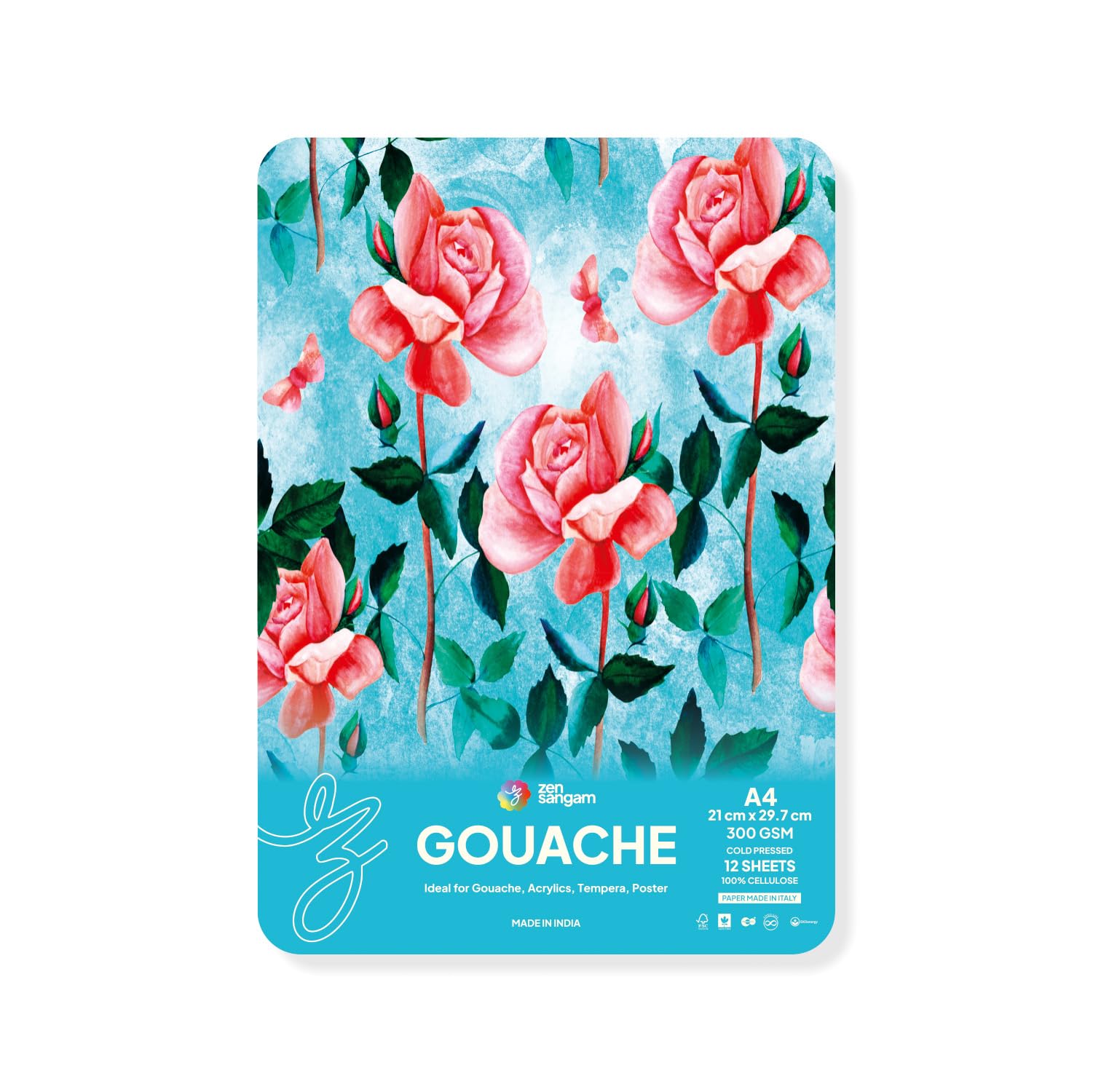 Zen Sangam A4 Gouache Paper Sheets | 300 GSM Cold Pressed 100% Cellulose | 12 Sheets Size(29.7 x 21cm) | Rough Grain | for Gouache, Acrylic, Ink, Tempera & Mixed Media Art-image-36