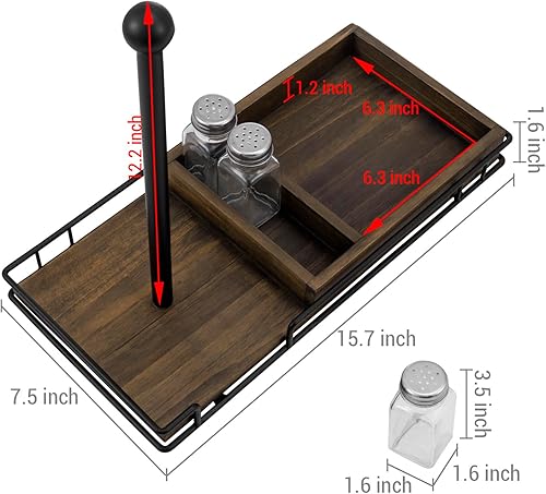 Miniatura 5 de MyGift Organizador combinado de cocina y comedor rústico  Soporte dispensador de rollos de papel de metal negro mate industrial de madera maciza