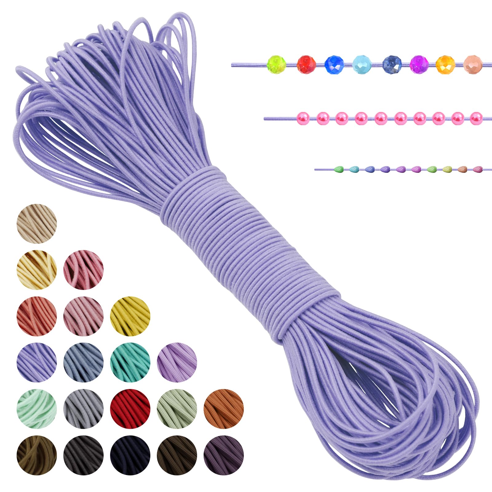 LEREATI Light Purple Elastic Cord 1mm x 20m Bracelet Elastic String Necklace Cord Elasticated Bead String, Stretchy String for Bracelets, Necklace, Sewing, Beading, Jewellery Making