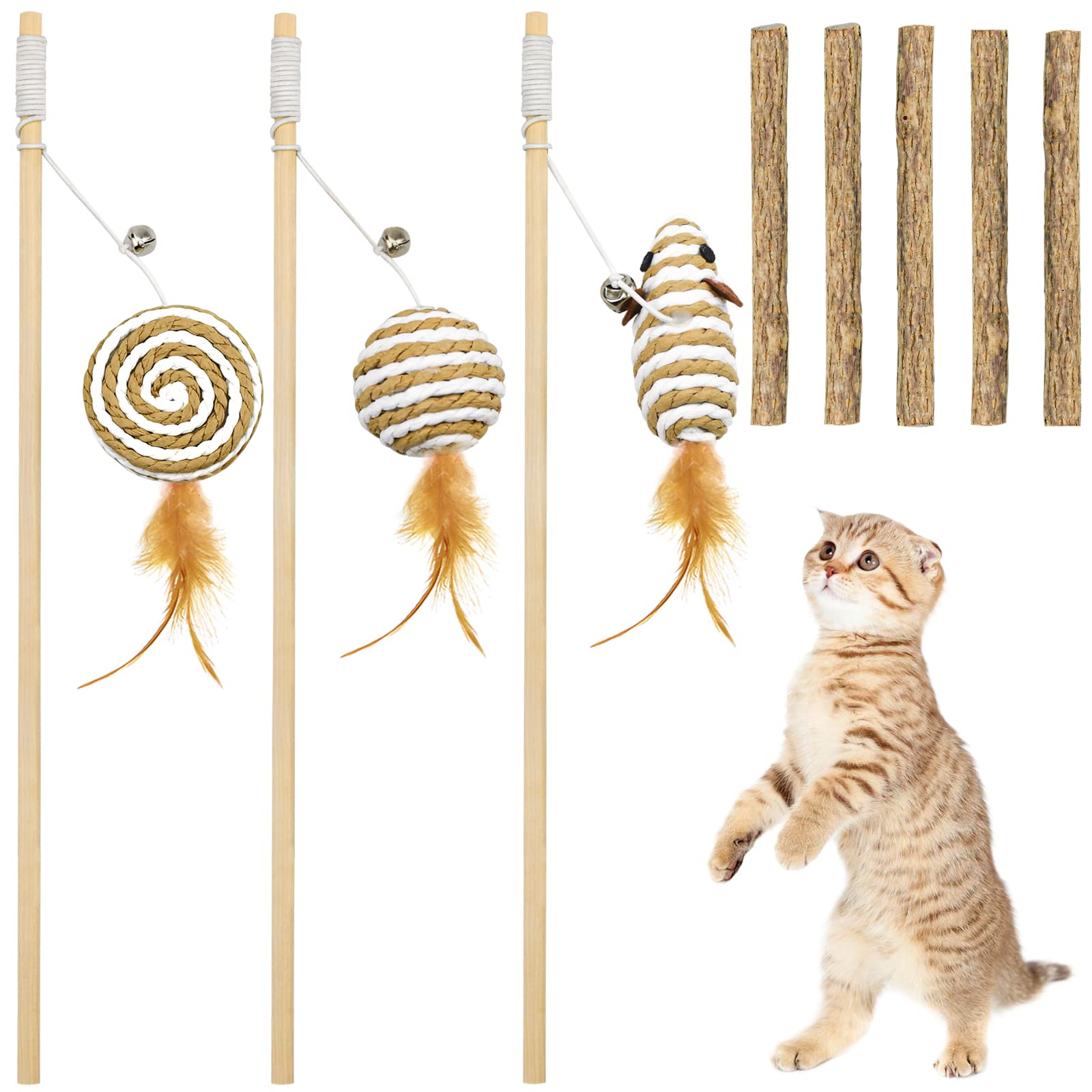 LUCKYKODOR 8 Piezas Juguete Plumas Gato,Juguete Interactivo para Gatos con Plumas,para Palos de Hierba gatera ，Juguete para Gatos