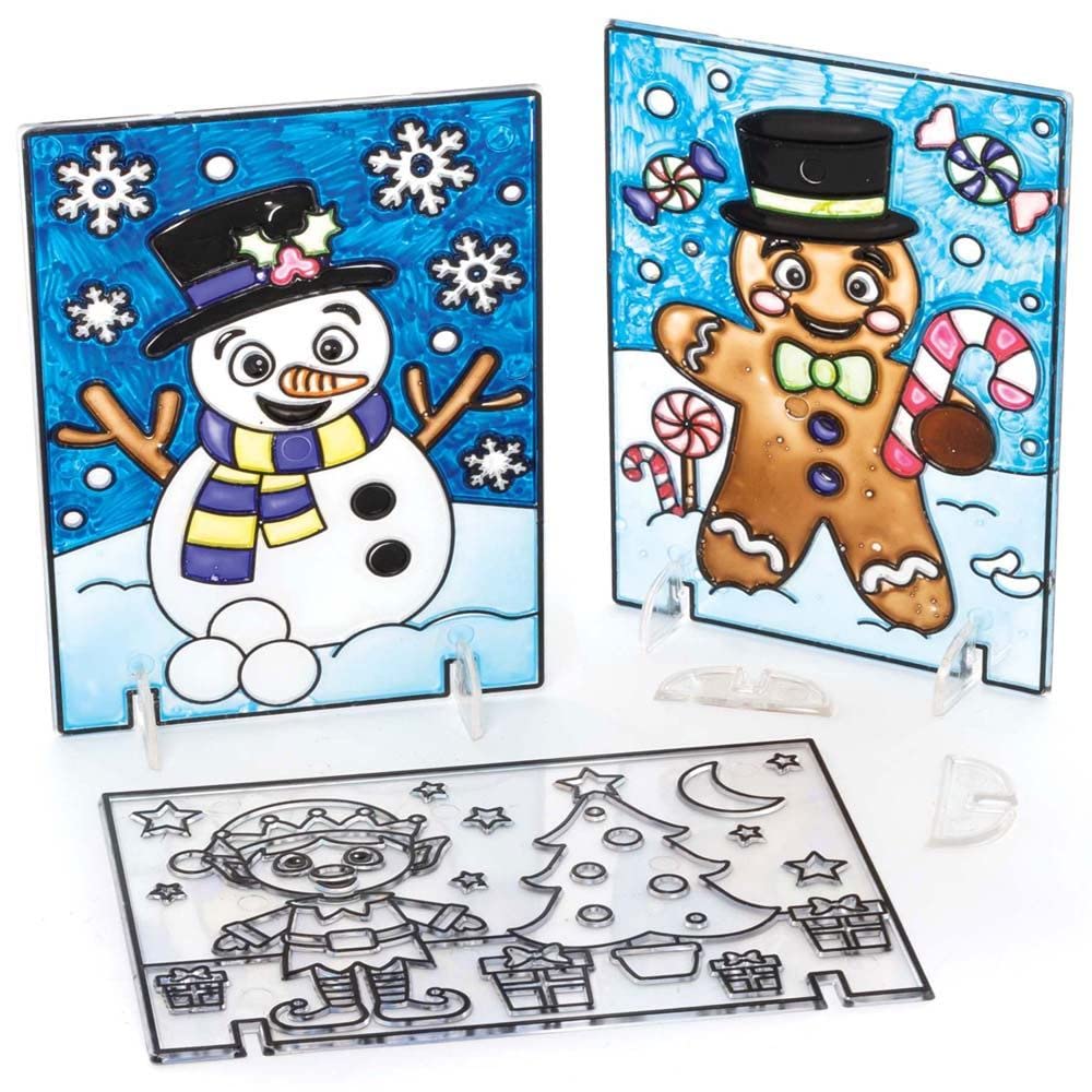Baker Ross FC182 Christmas Suncatcher Pictures - Pack of 4, Suncatchers for Kids with Stained Glass Effect, Make Your Own Rainbow Decorations to Decorate and Display