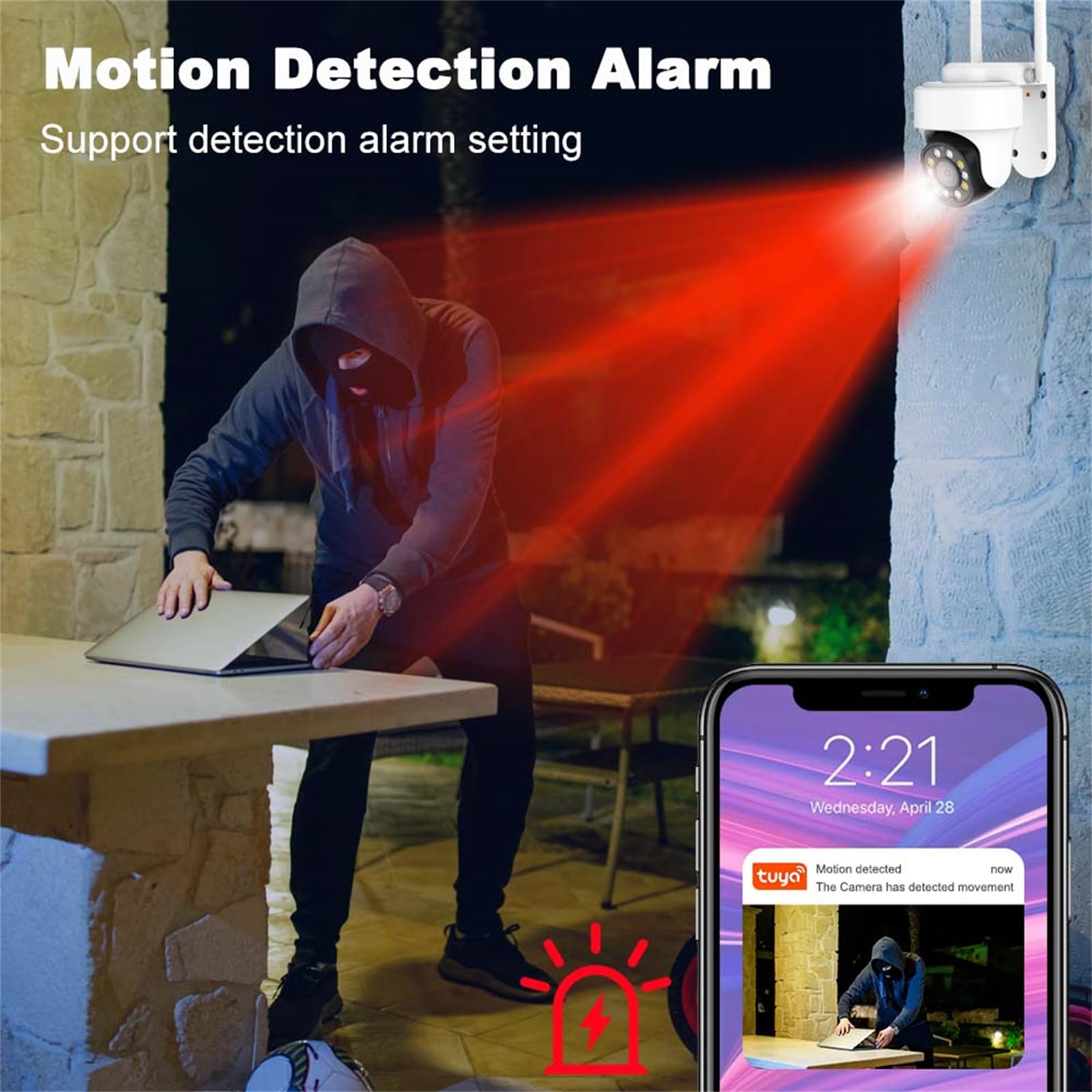 Tuya Smart Life Caméra IP WiFi, caméra de sécurité extérieure PTZ à Vision Nocturne 5MP, détection Humaine, Surveillance vidéo à Suivi Automatique,Camera+64g