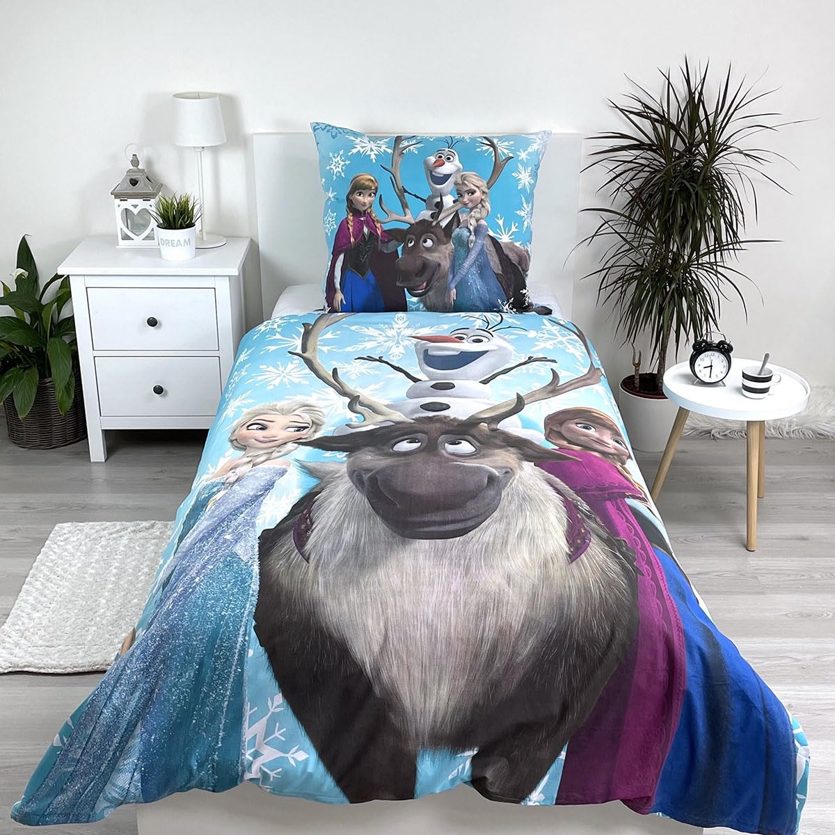 Jerry Fabrics Disney Frozen Snowflakes 03 biancheria da letto per bambini copripiumino 160 x 200 cm e federa 70 x 80 cm 100% cotone