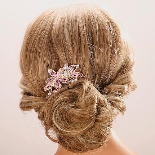 Miniatura 6 de Aimimier Peine de pelo francés de cristal para boda, con diamantes de imitación, para novia, dientes largos, barette, accesorios de lujo para el