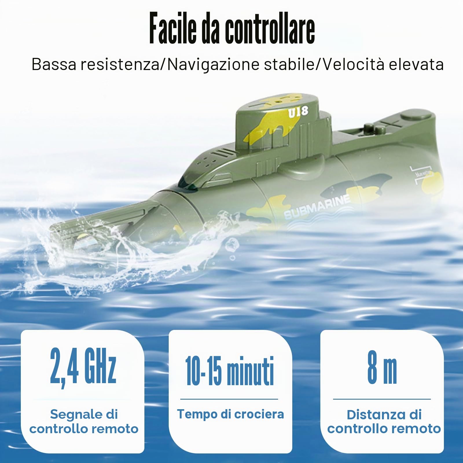 Mini Telecomando Sottomarino Giocattolo, 6 Canali RC Barca con Luci LED | 2.4GHZ Telecomandata Modello di Subacquea,Rotazione a 360°, Elettrico Barca Regalo Compleanno per Bambini dai 6 Anni(Verde)