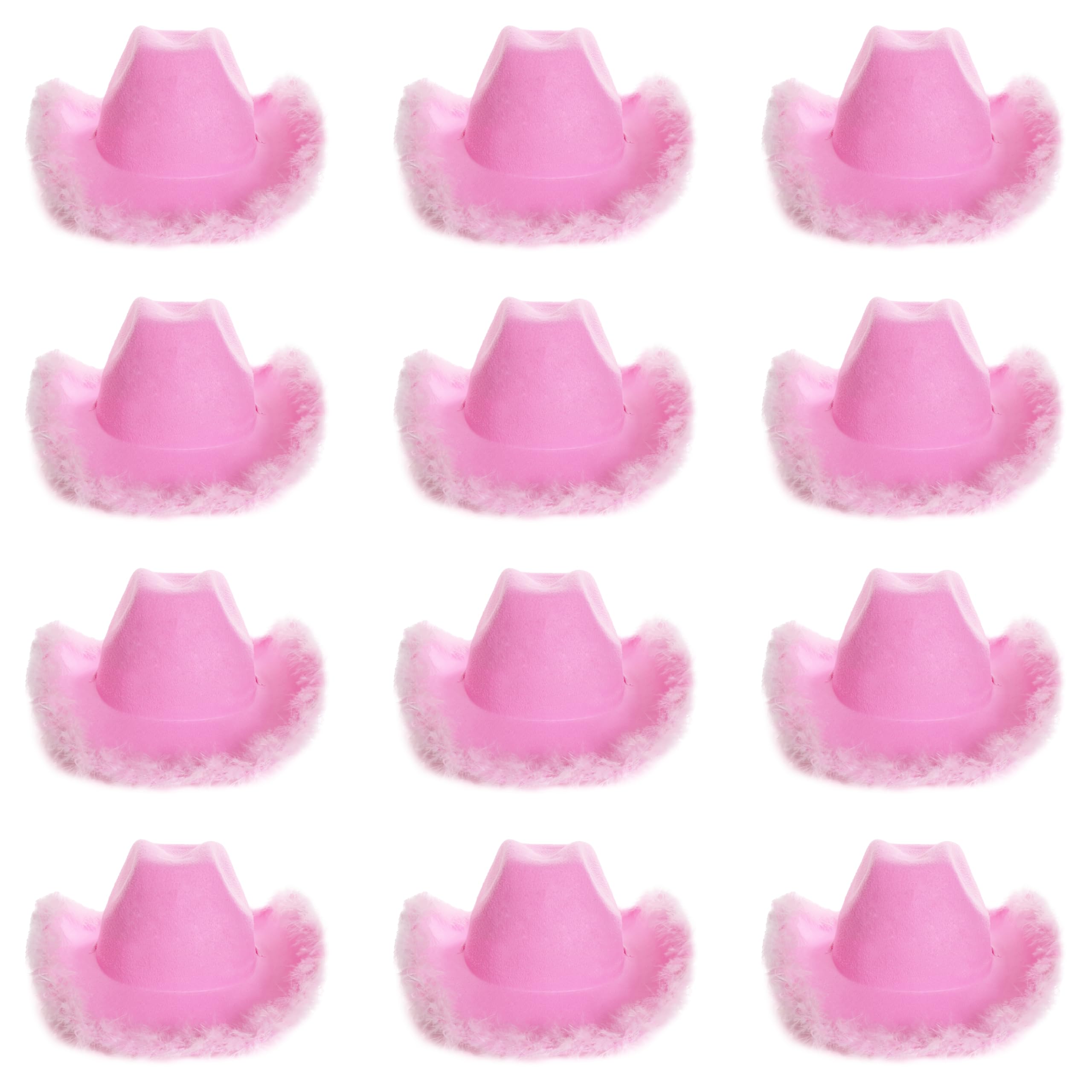 Adults Marabou Cowgirl Hat - Pack of 12 - Pink Lilac Felt Cowboy Hat with Marabou Trim - Adults Fluffy Trim Cowgirl Hat Western Party Hen Party Fancy Dress Accessory — image 1