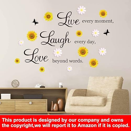 Miniatura 3 de nspirational - Calcomanías de pared con citas de vinilo, girasol, margaritas, calcomanías de pared extraíbles con letras motivacionales, frases