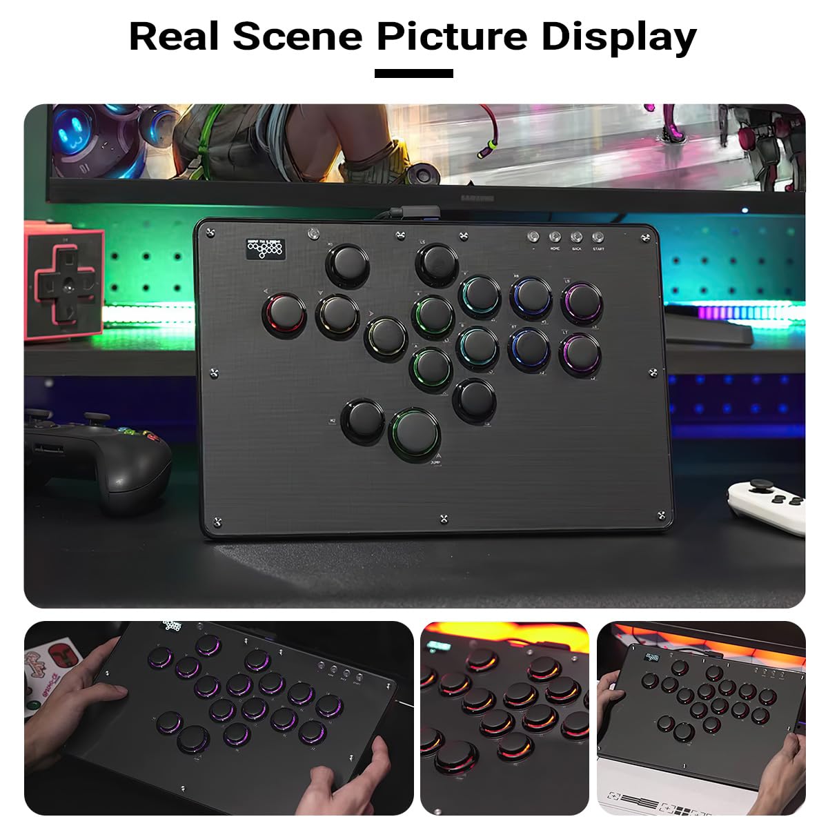 Semaiki Tastiera da gioco U16 All-Button con Custom RGB & Turbo Functions, Arcade Stick Tastiera da gioco per PC/Switch/PS4/PS3, supporta hot-swap e SOCD