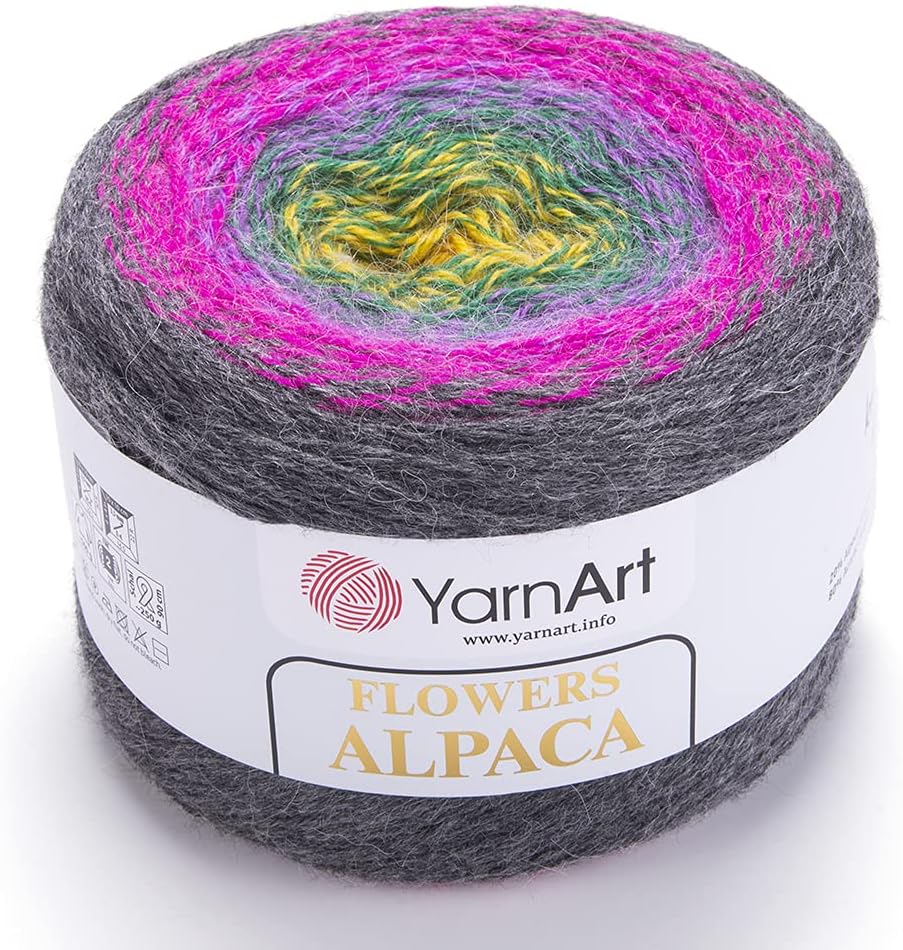 YarnArt Flowers Alpaca – Gradient Cake Yarn, 20% Alpaca 80% Acrylic, 250g/1028 Yards (8.82oz), Soft Multicolor Fine Sport Yarn for Knitting & Crochet Shawls, Sweaters, Scarves (435)