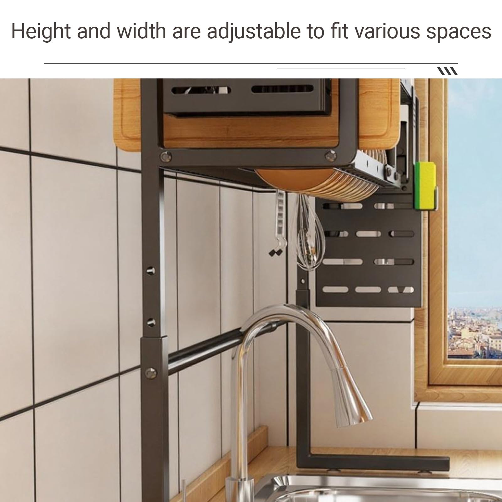 Großer Metallischer Geschirr Trockner für Die Küche mit Besteckregalen Multifunktionales Heim Geschirr Rack für Teller, Schüsseln, Körbe und Utensilien(Single layer)